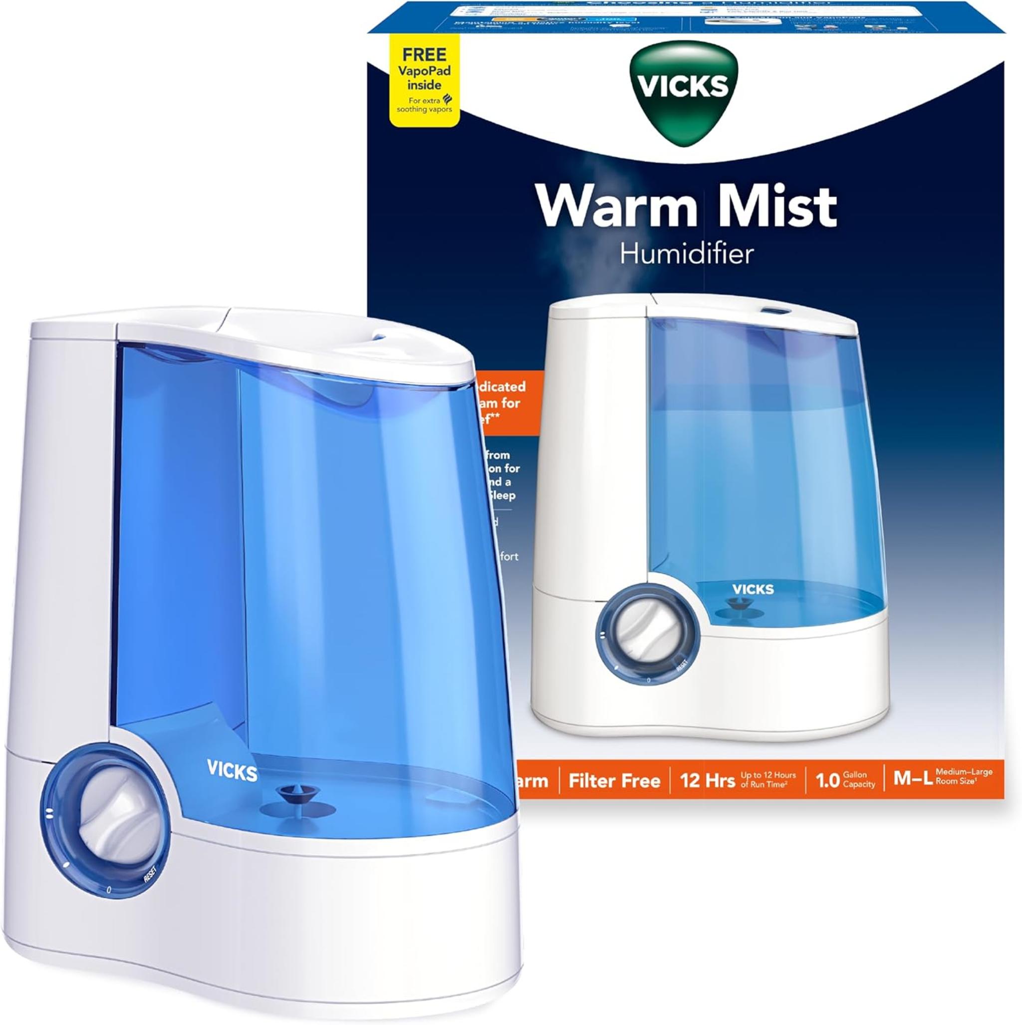 Warm Mist Humidifier for Bedrooms & Large Rooms - 24-Hour Relief for Cough & Congestion