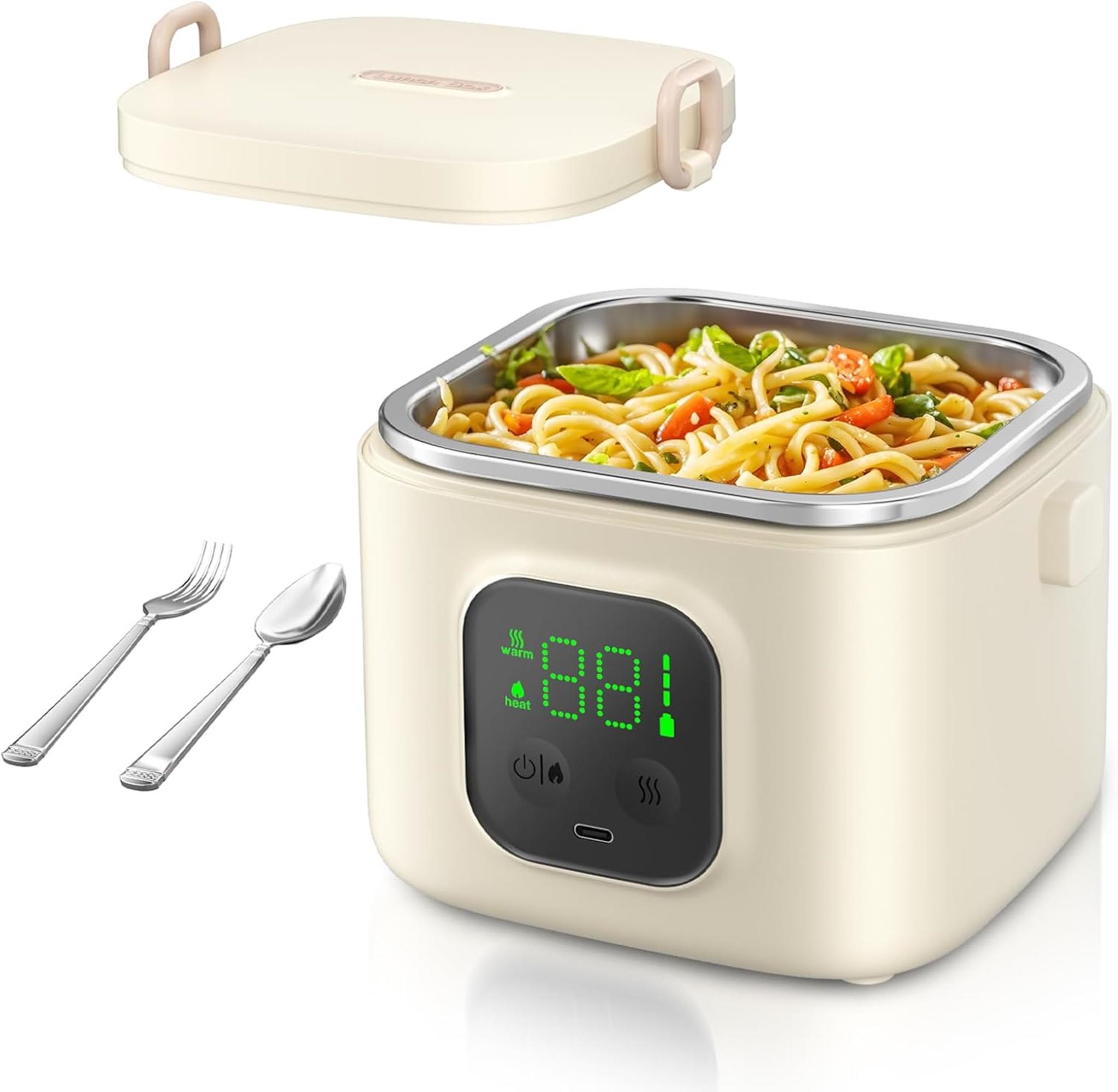 Cordless Electric Lunch Box with 14000mAh Battery, Self-Heating Food Warmer, 800ml Portable