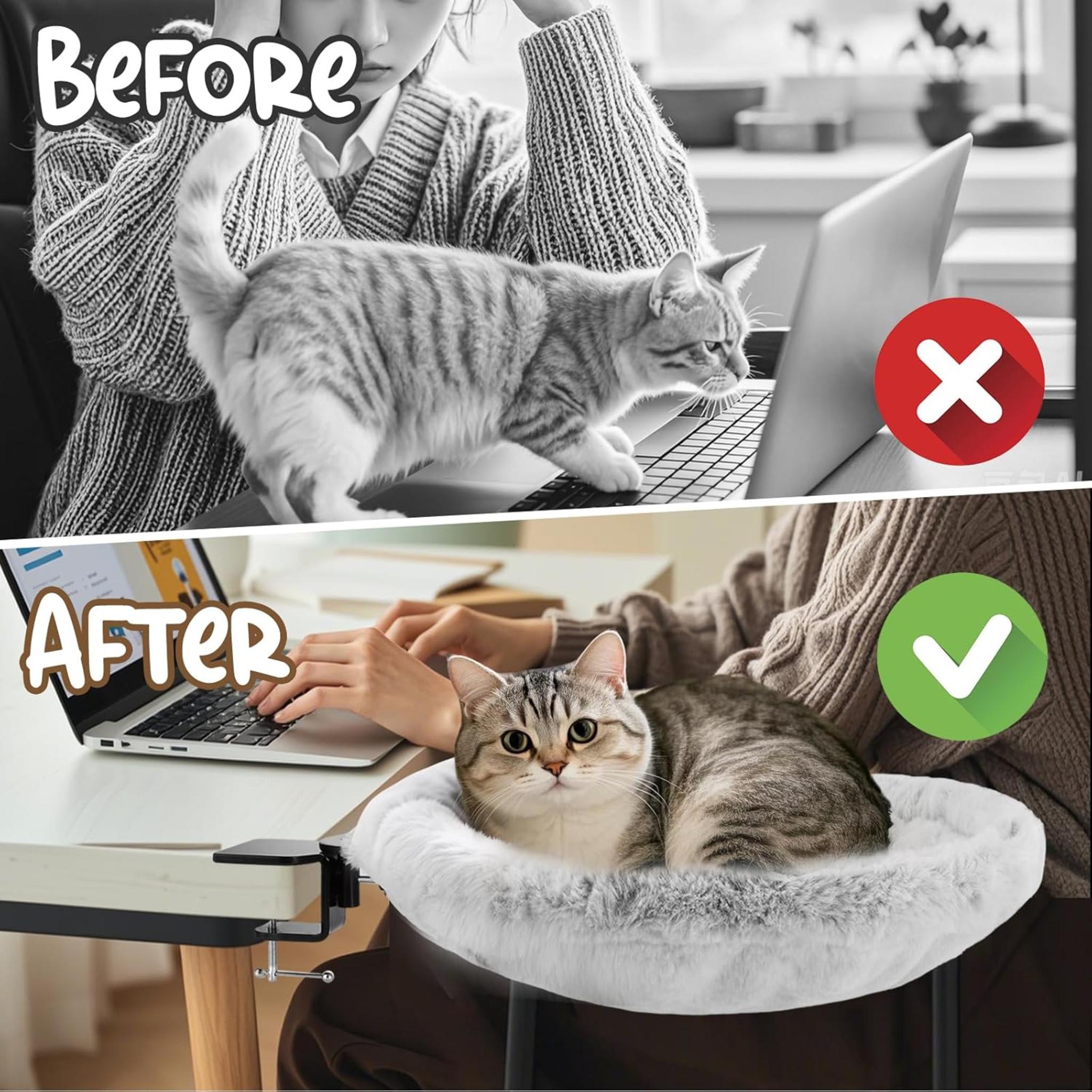 Cat Desk Bed with 180° Rotation - Space-Saving Desk Perch for Home Office