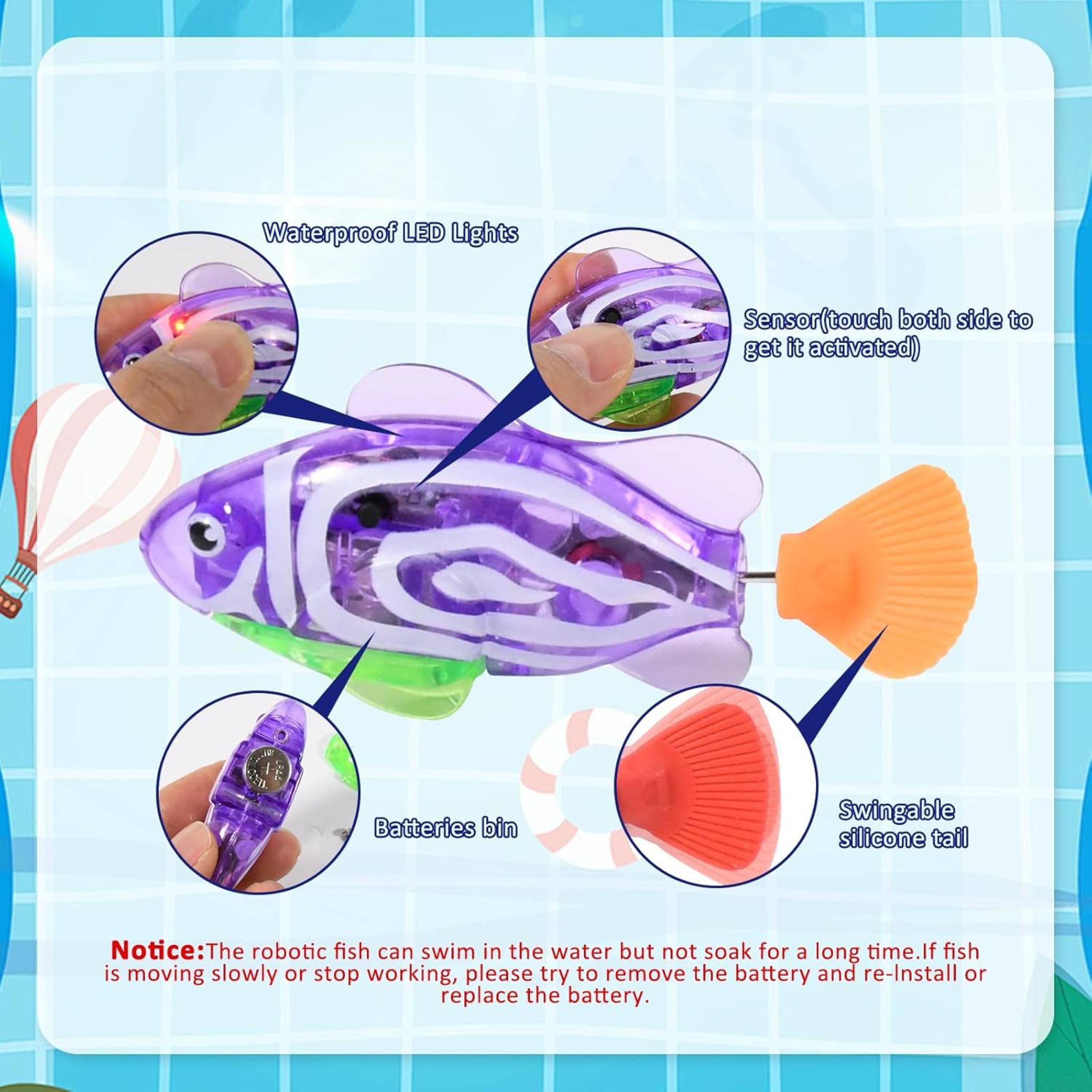 LED Robotic Fish Cat Pool Toy with 3 Self-Swimming Fish, Leak-Proof Water Play Mat for Indoor Cats