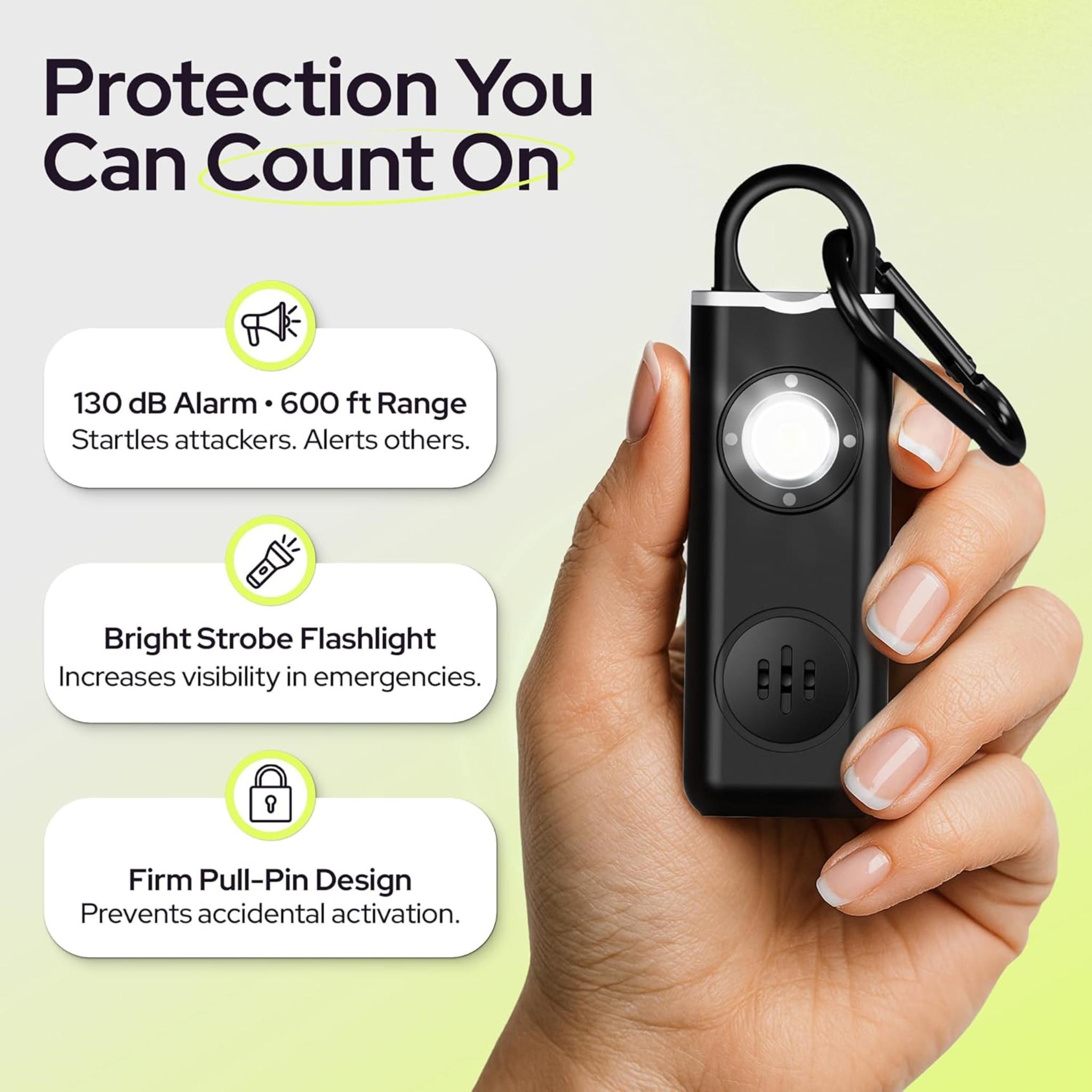 130dB Personal Safety Alarm Keychain 3-Pack with LED Light & USB-C Charging