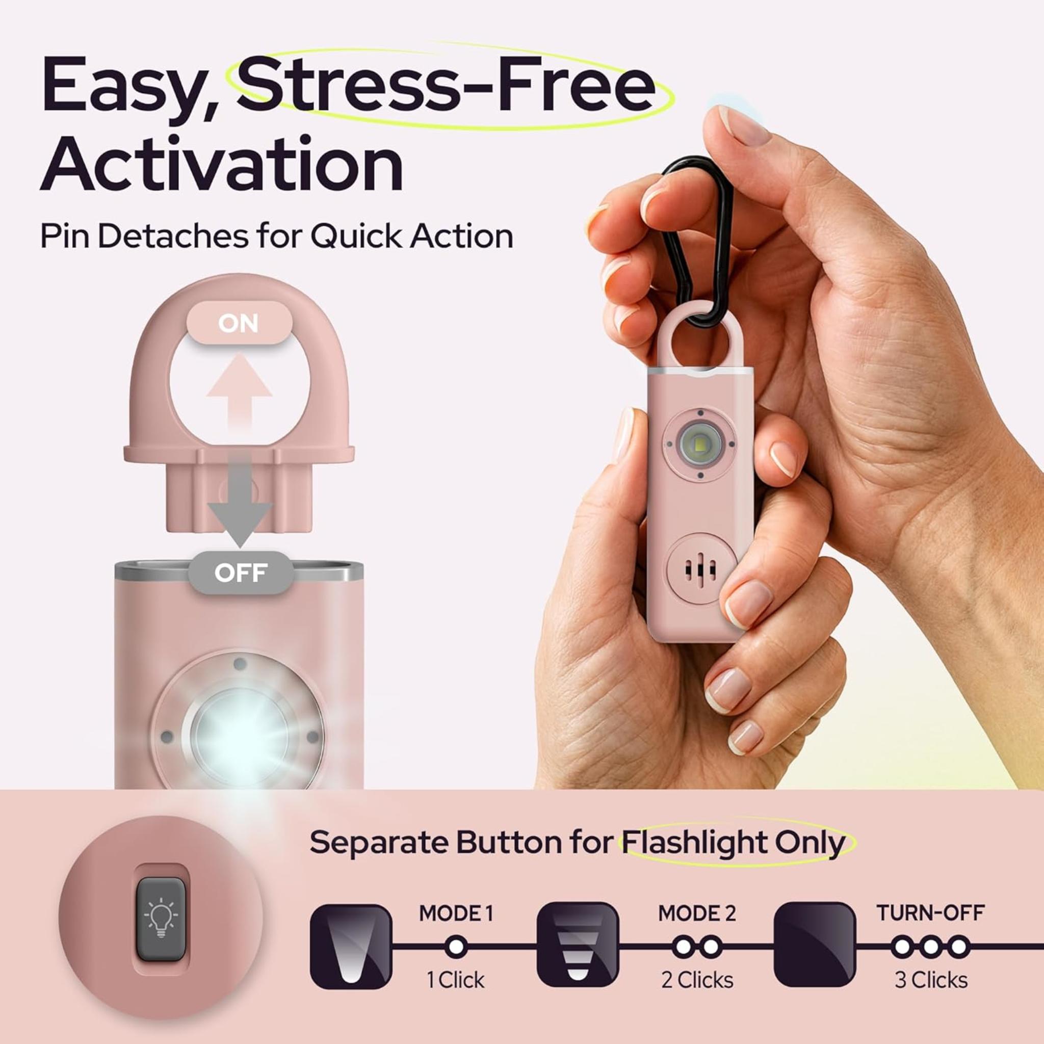 130dB Personal Safety Alarm Keychain 3-Pack with LED Light & USB-C Charging