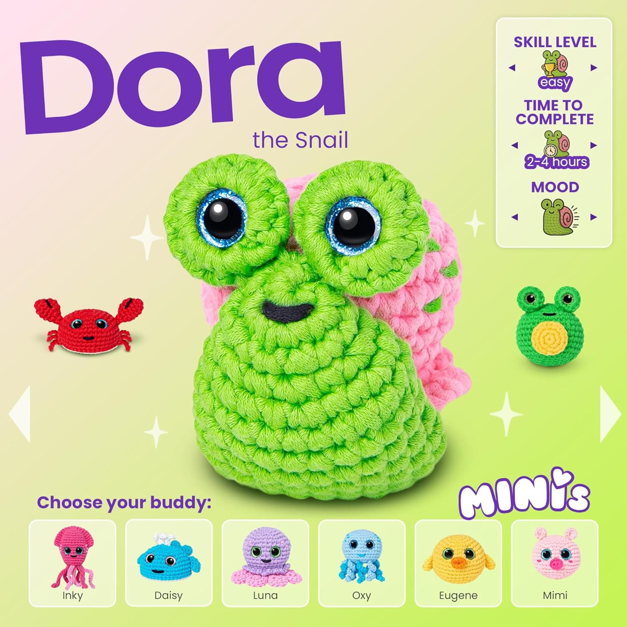 Beginner Crochet Kit: Make Snail Dora Plushie with Video Tutorial & Printed Instructions