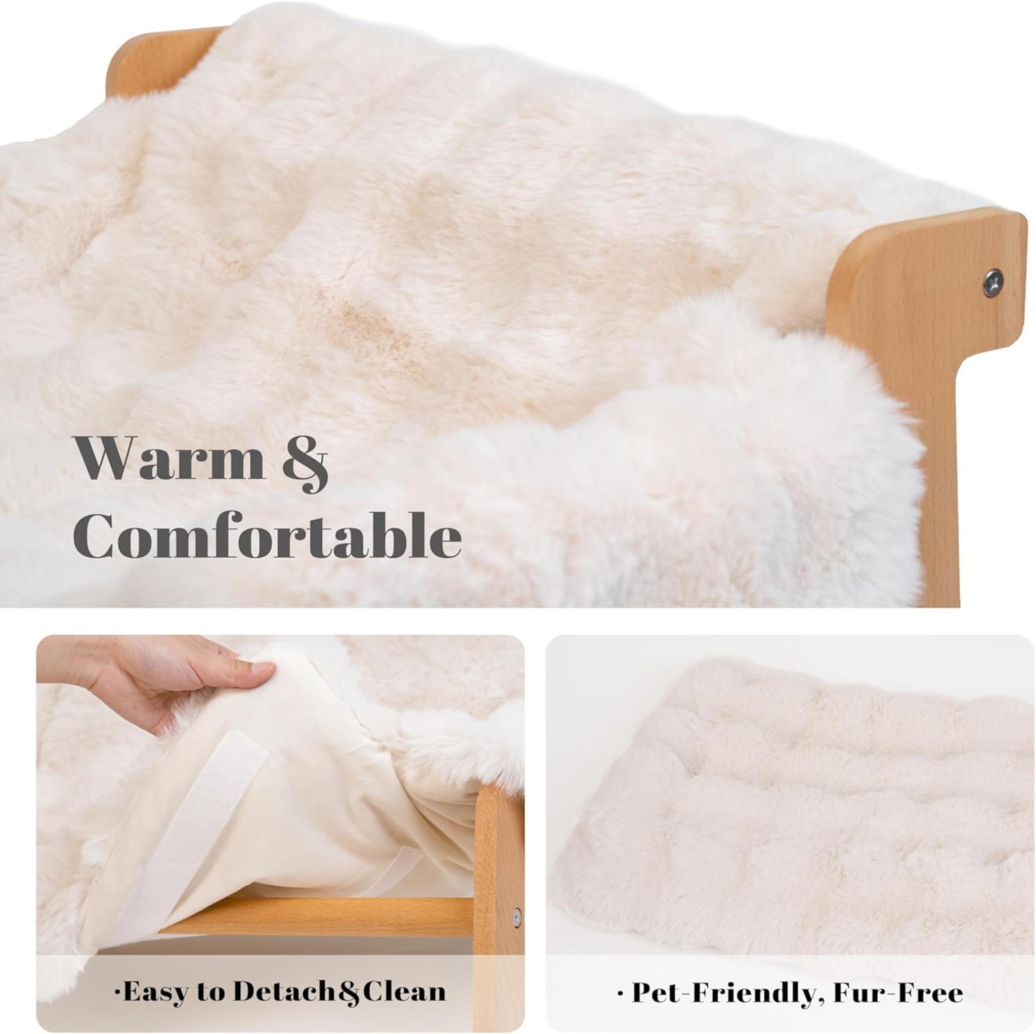 Elevated Cat Couch Bed with Removable Washable Cover, Solid Wood Frame for Indoor Cats and Small Dogs