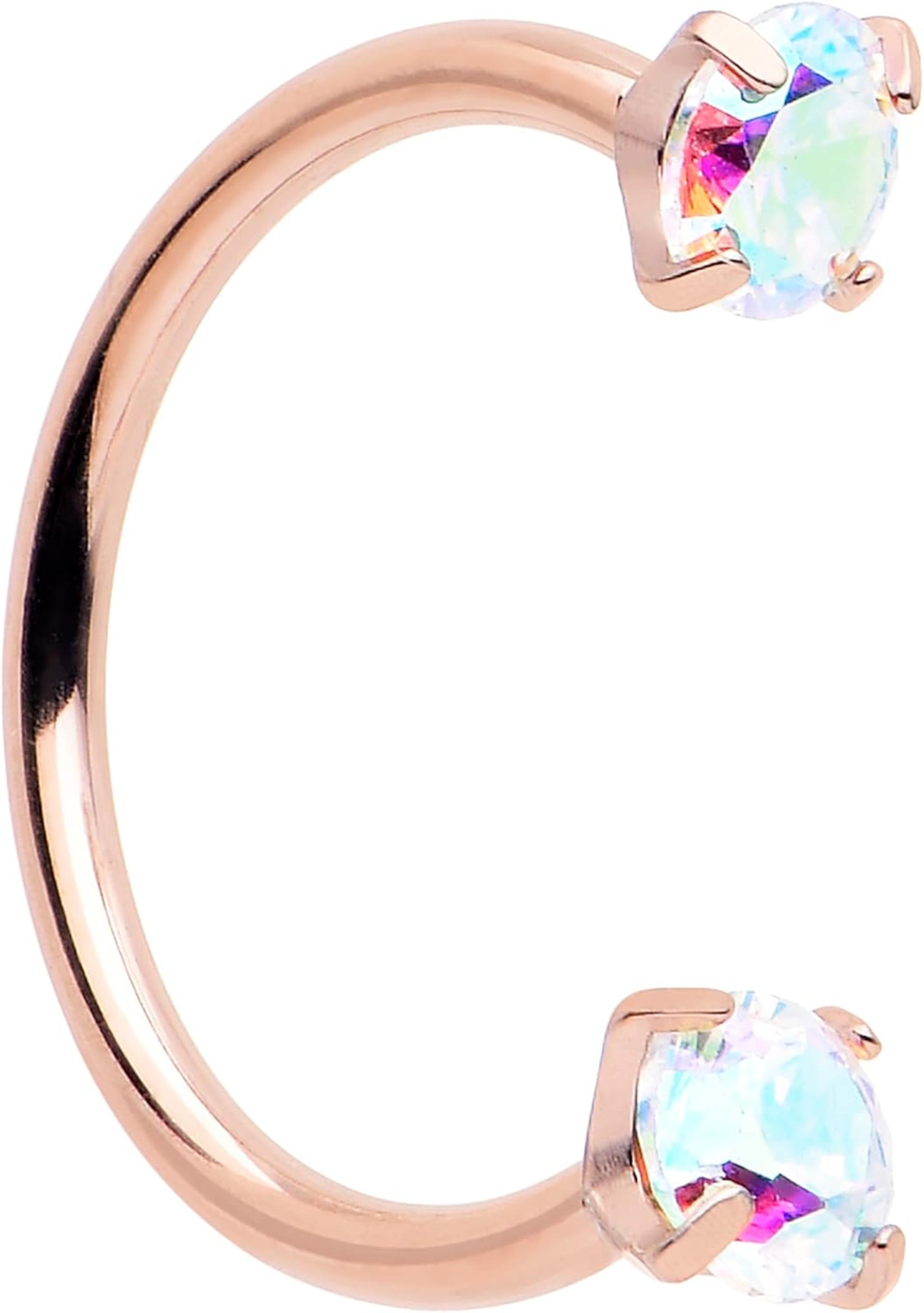 Internally Threaded Titanium Horseshoe Nose Ring with CZ Gems - Hypoallergenic & Lightweight