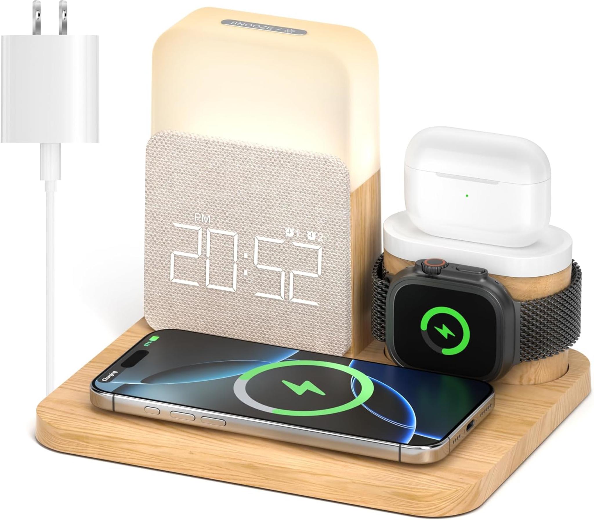 7-in-1 Wireless Charging Station with Alarm Clock and Night Light