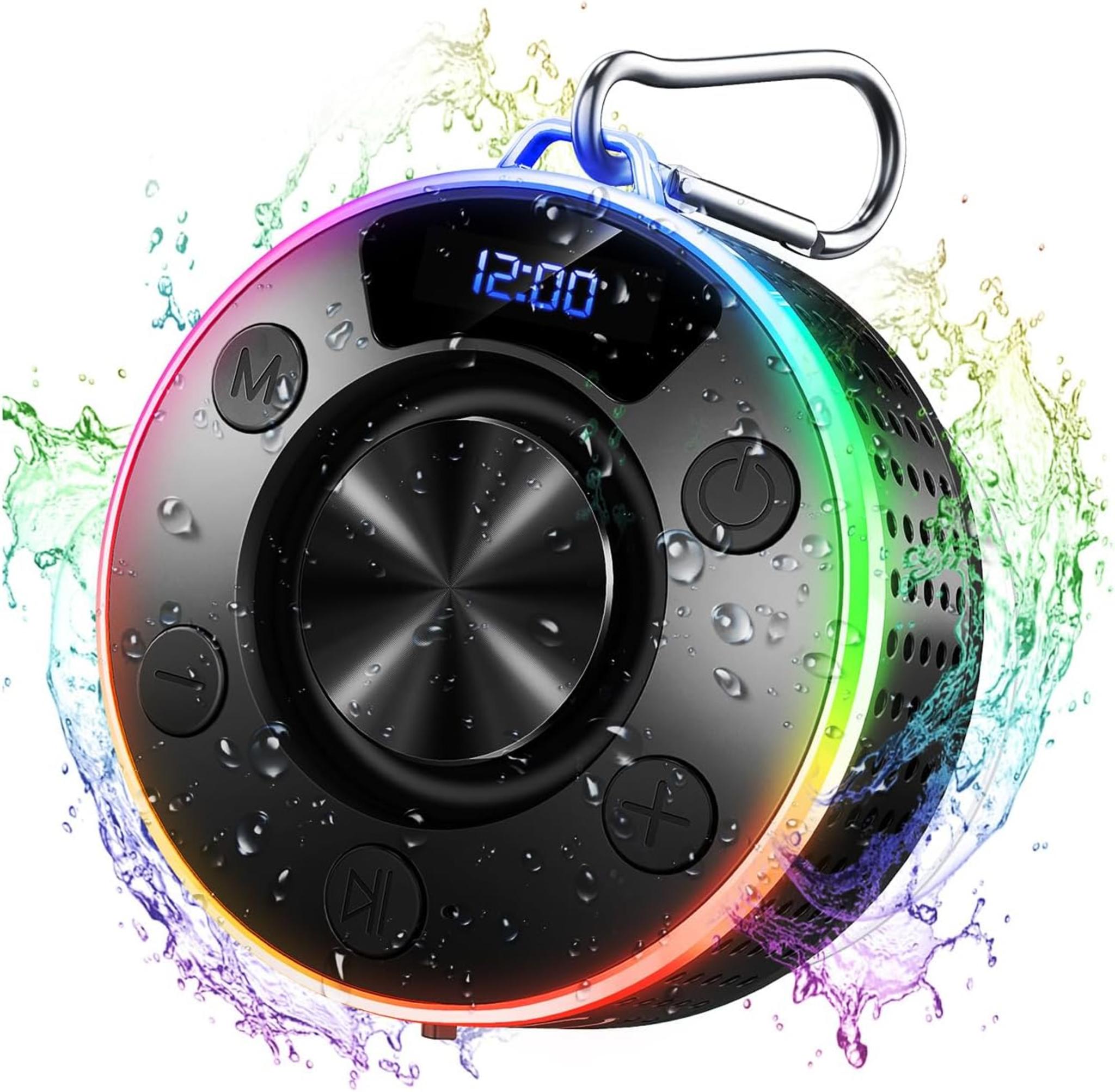 Portable Bluetooth Speaker with Stereo Sound, LED Light, and Suction Cup
