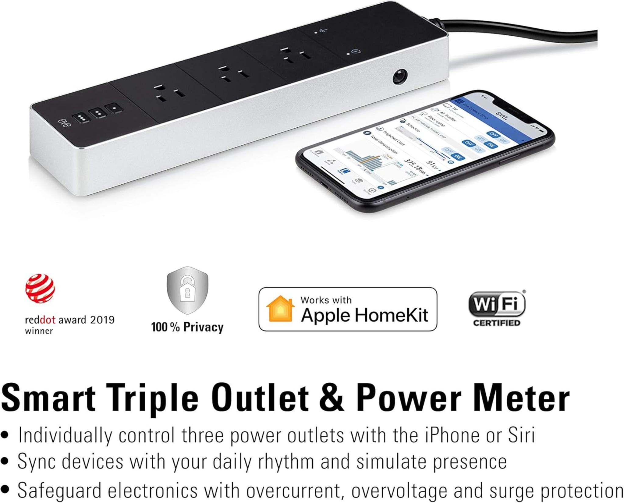 Smart Triple Outlet Power Strip with Energy Meter, Schedules & Surge Protection