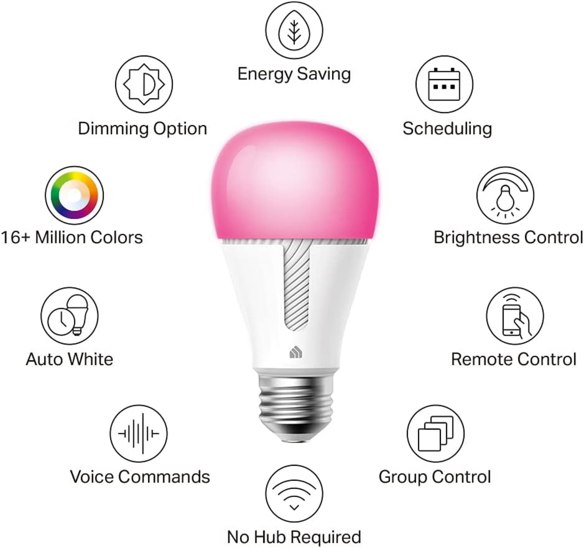 Smart WiFi Light Bulbs, 16M Colors, 1000 Lumens, Dimmable, Works with Alexa & Google Home, No Hub Required (4-Pack)
