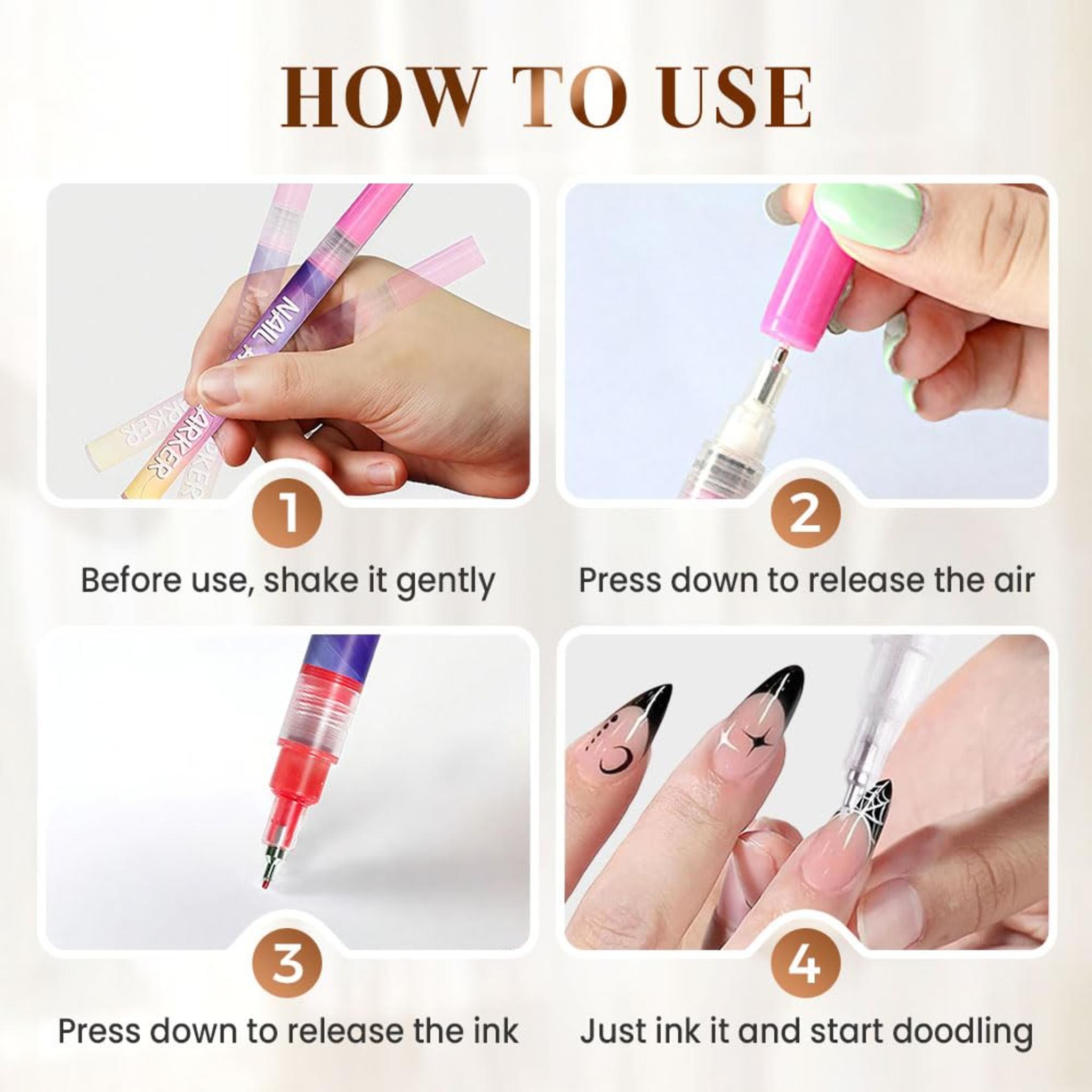 12 Colors Nail Art Pens Set with 30 Stickers, Quick Dry Acrylic Markers for DIY Dotting Drawing Painting