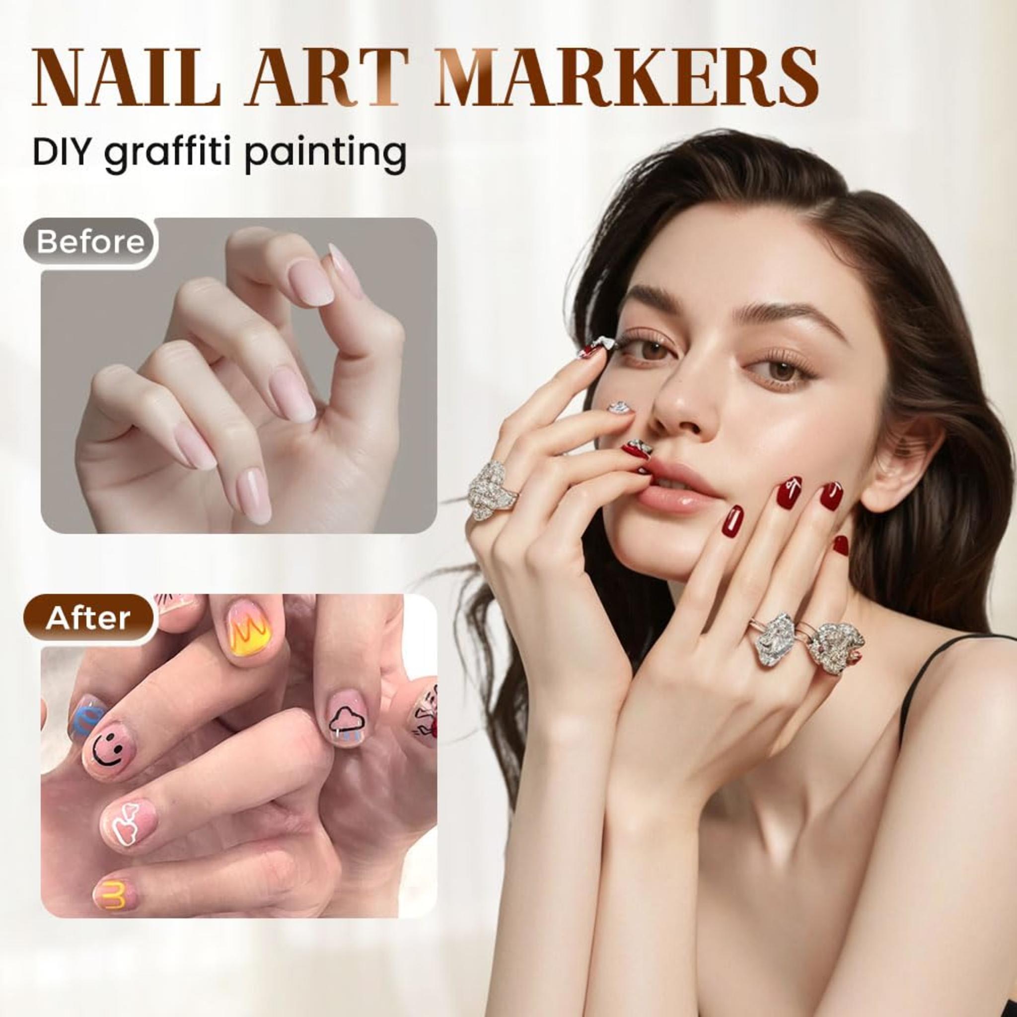 12 Colors Nail Art Pens Set with 30 Stickers, Quick Dry Acrylic Markers for DIY Dotting Drawing Painting