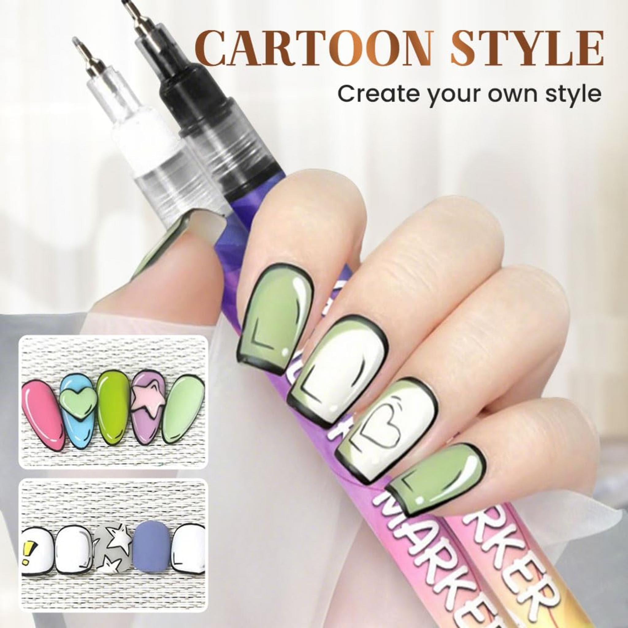 12 Colors Nail Art Pens Set with 30 Stickers, Quick Dry Acrylic Markers for DIY Dotting Drawing Painting