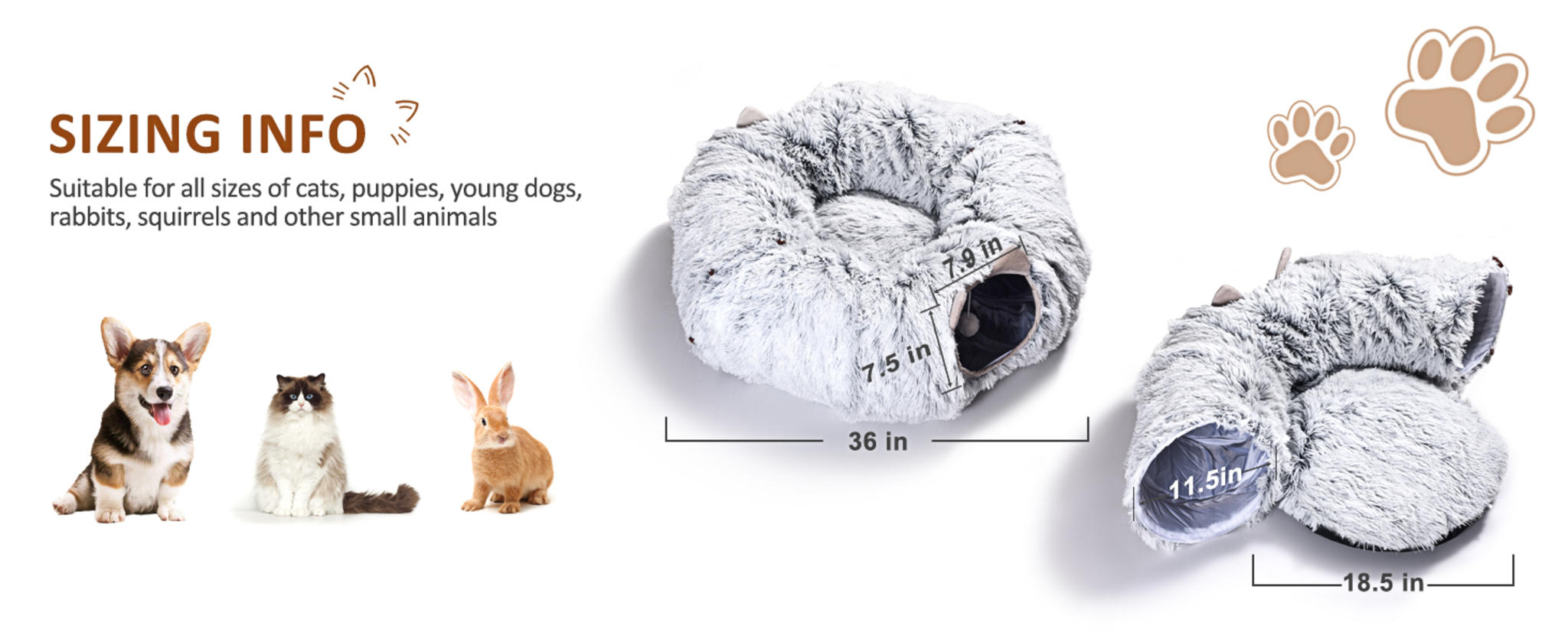 Multifunctional Cat Tunnel with Washable Bed - Soft Plush Hideaway Playground image 13