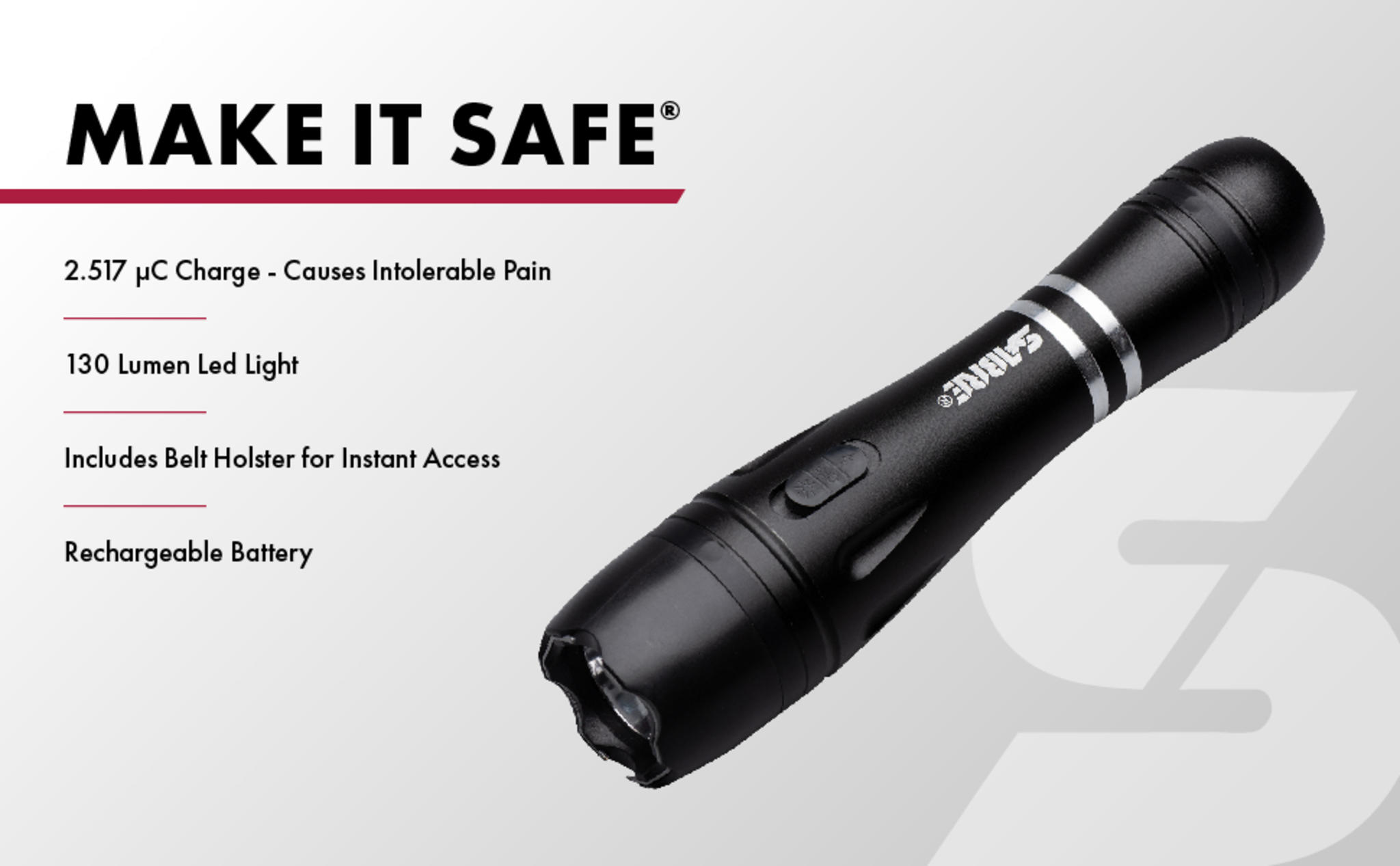 2-in-1 Tactical Stun Gun with LED Flashlight, 2.517 µC Charge, 130 Lumen Light, Rechargeable image 6