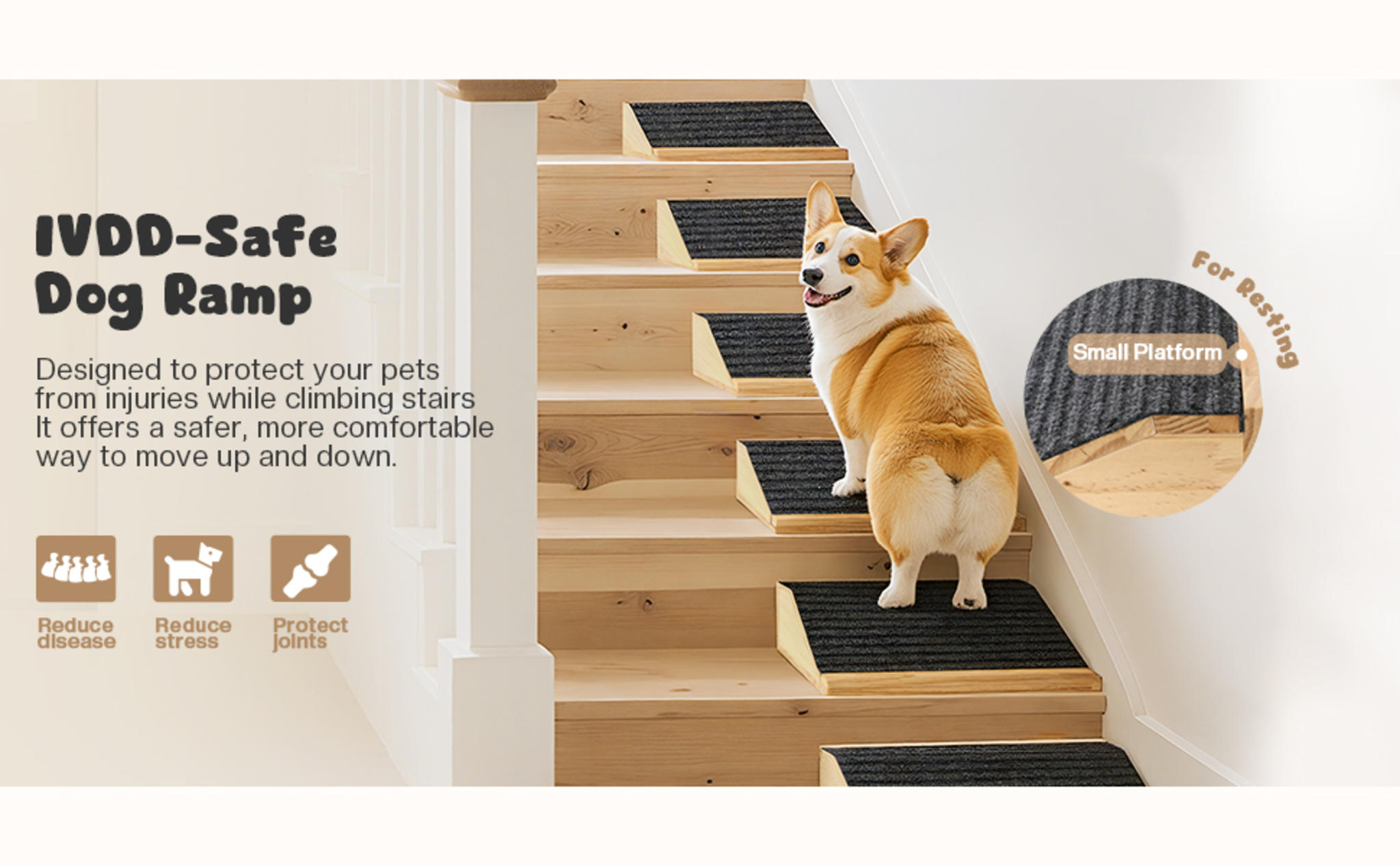 4-Pack Wooden Dog Ramp for Stairs, Anti-Slip Pet Steps for Small Dogs with Carpet Surface, Low-Angled Pet Ramps for Staircase, Steps and Stairs Assist for Injured & Aged Pets image 10