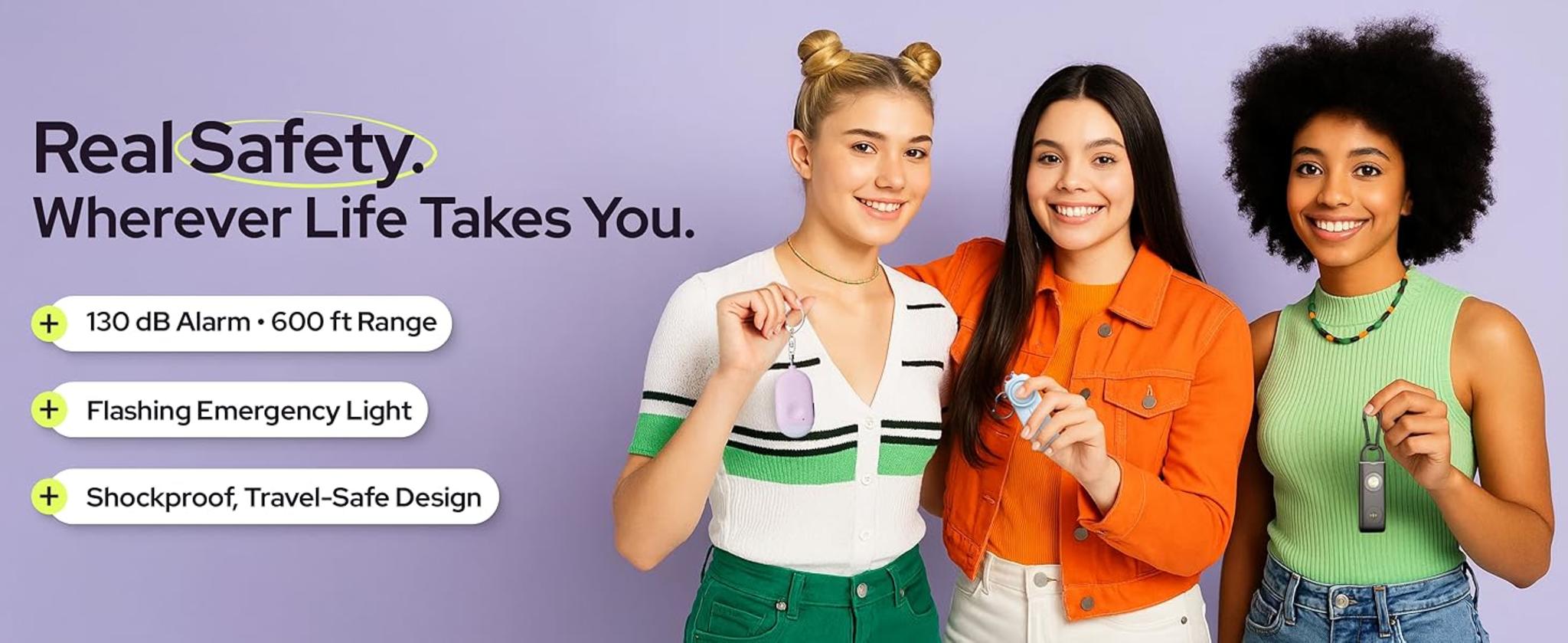 130dB Personal Safety Alarm Keychain 3-Pack with LED Light & USB-C Charging image 7