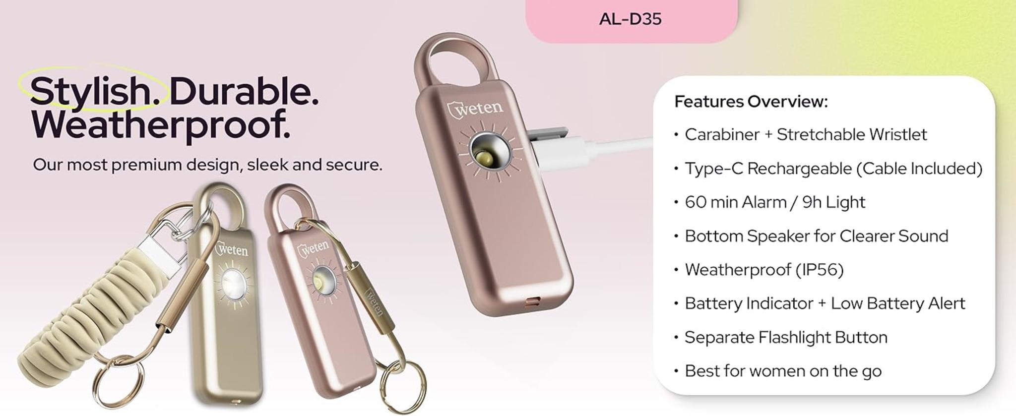 130dB Personal Safety Alarm Keychain 3-Pack with LED Light & USB-C Charging image 12