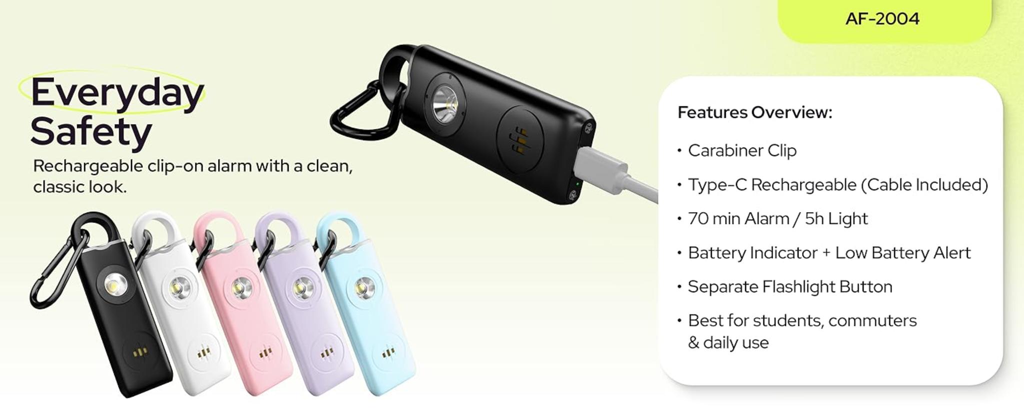130dB Personal Safety Alarm Keychain 3-Pack with LED Light & USB-C Charging image 13