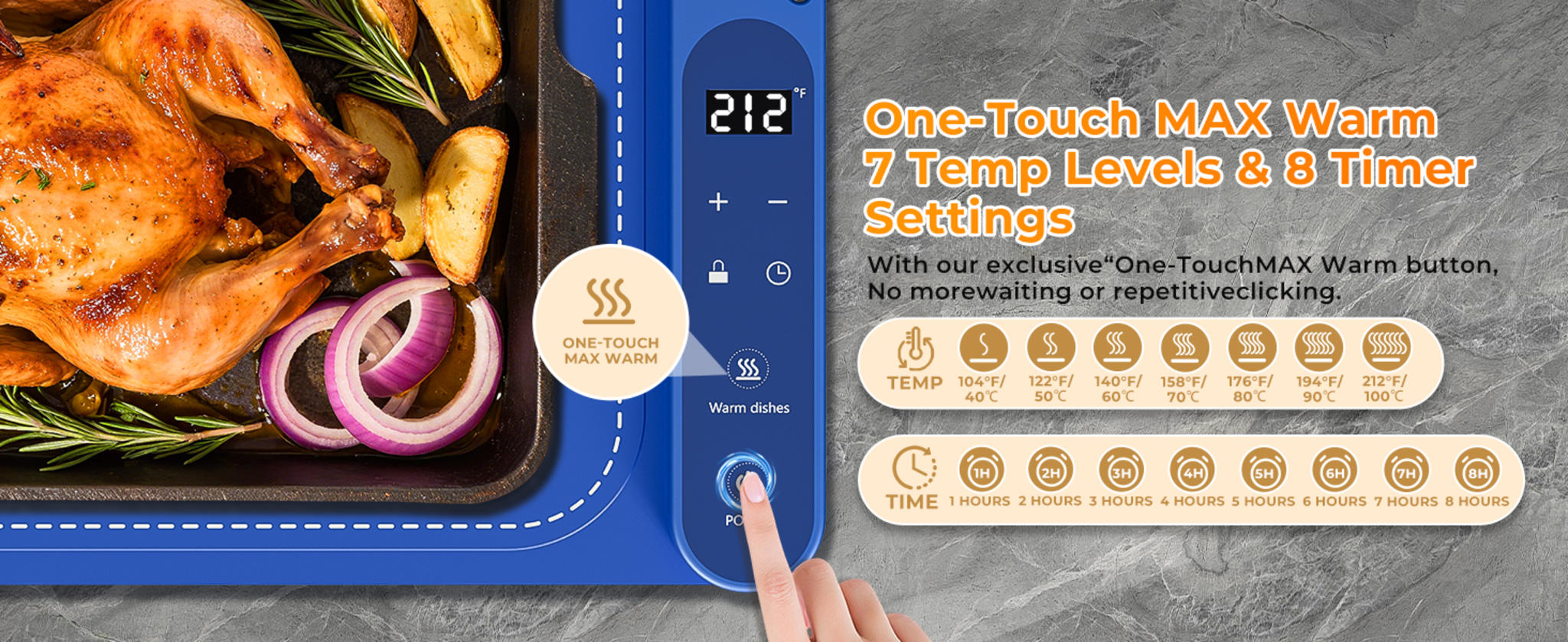 32x15 Inch Electric Silicone Food Warmer Mat with 7 Temp Levels & 8-Hour Timer image 6