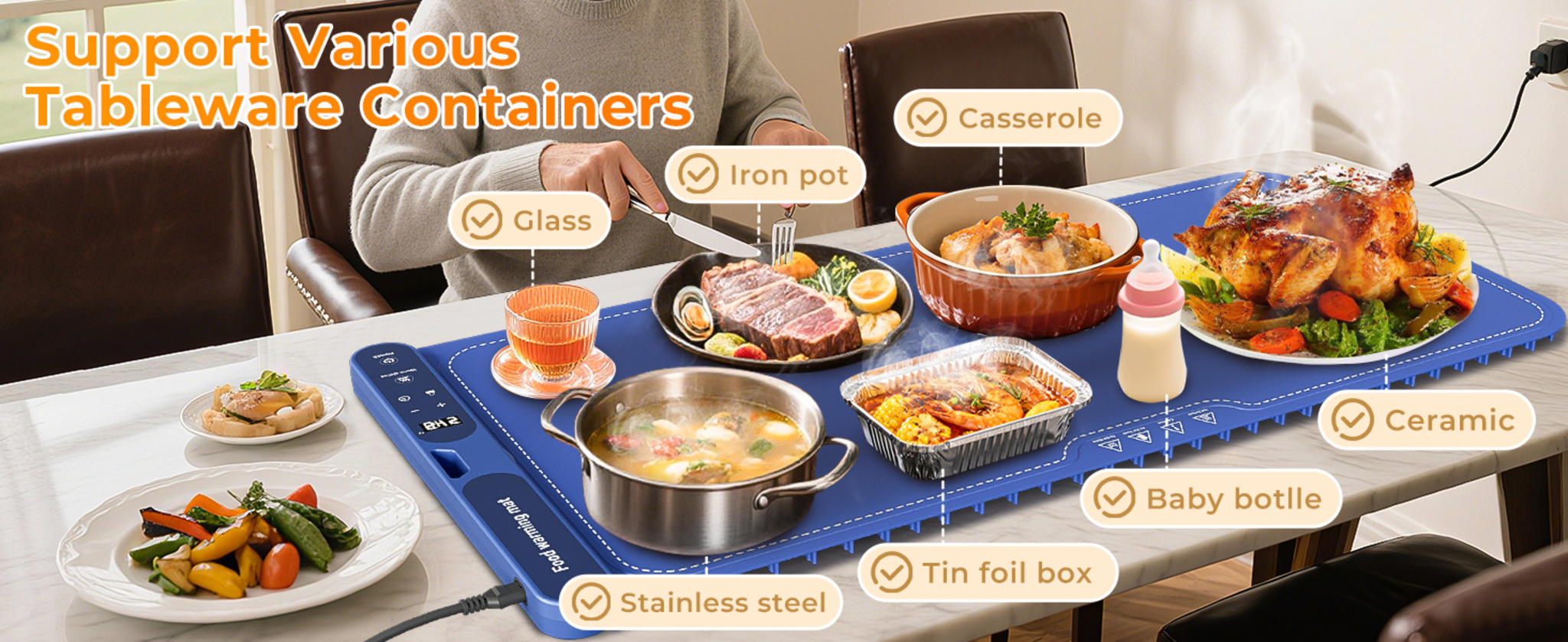 32x15 Inch Electric Silicone Food Warmer Mat with 7 Temp Levels & 8-Hour Timer image 13