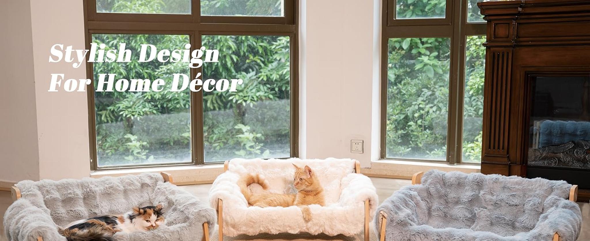 Elevated Cat Couch Bed with Removable Washable Cover, Solid Wood Frame for Indoor Cats and Small Dogs image 7