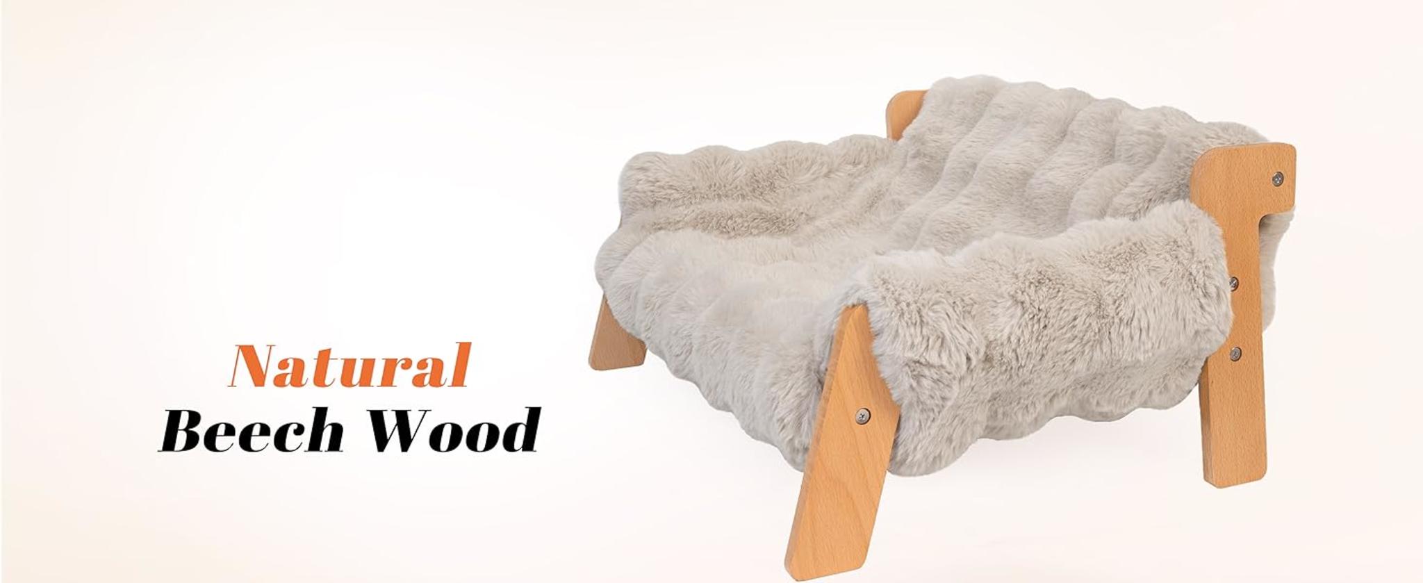 Elevated Cat Couch Bed with Removable Washable Cover, Solid Wood Frame for Indoor Cats and Small Dogs image 10