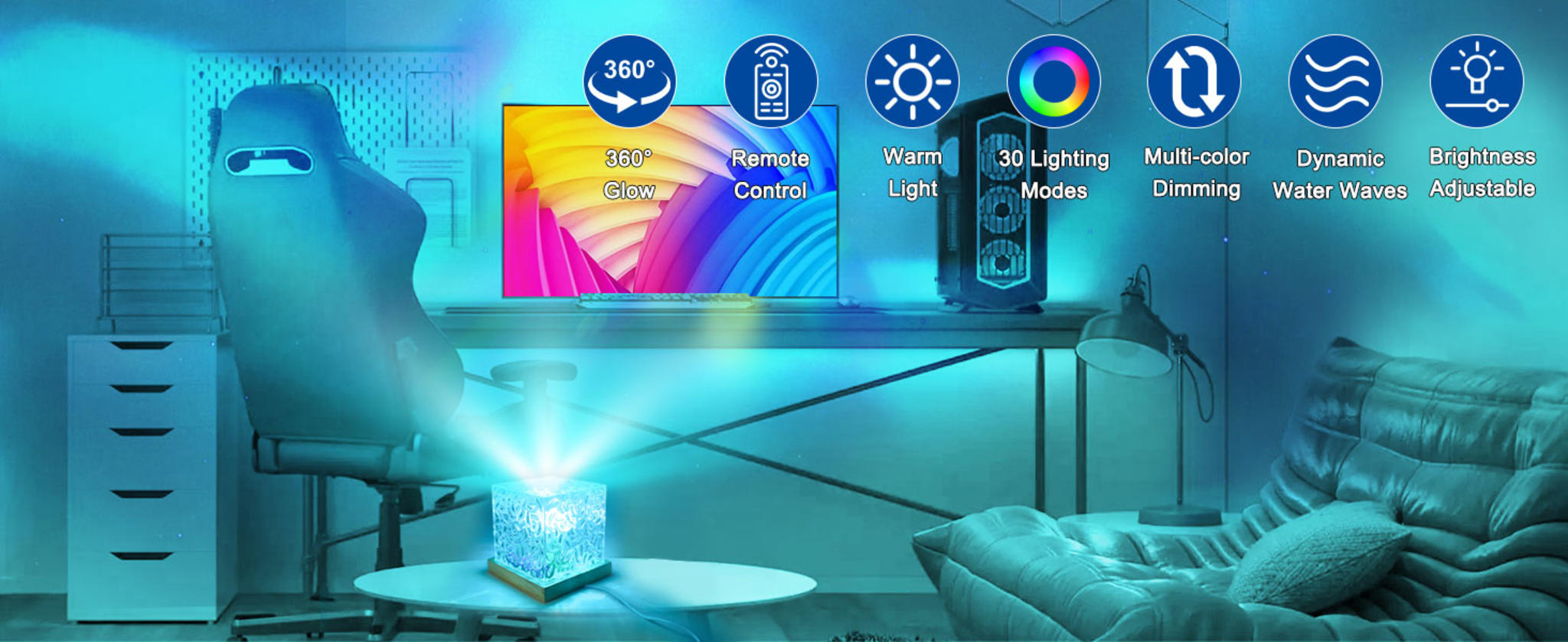 Ocean Wave Projector Light with Remote, 16 Colors Rotating Water Lamp for Bedroom Decor image 7