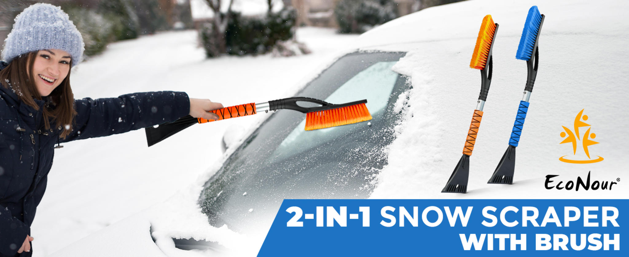 27" Car Snow Brush and Ice Scraper (2-Pack) | Scratch-Free Bristles & Aluminum Body | Winter Car Accessories image 7
