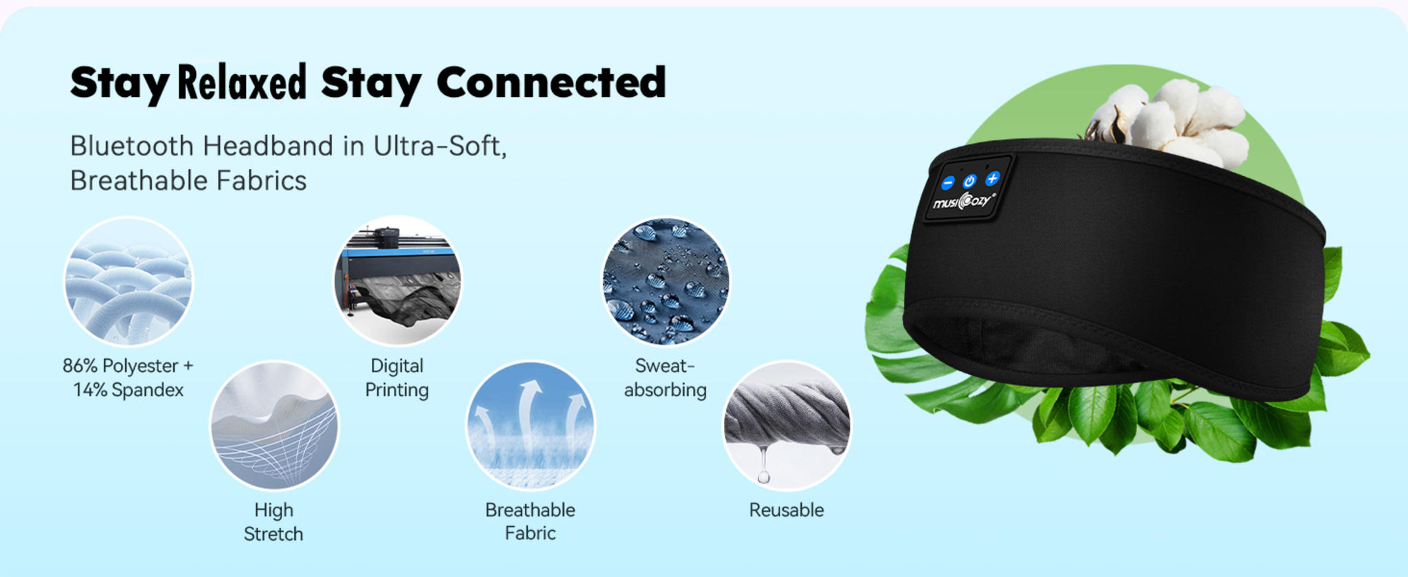 Sleep & Sports Bluetooth Headband with Ultra-Thin Speakers, 14-Hour Playtime, Sweat-Resistant image 11