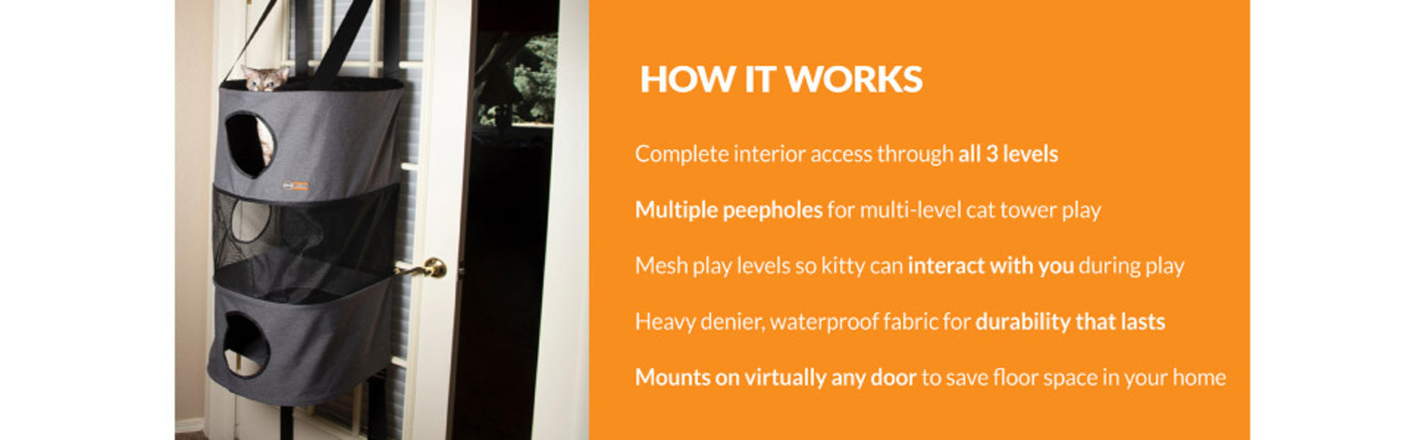 3-Level Door Mounted Cat Tree with Mesh Windows & Space Saving Design image 8
