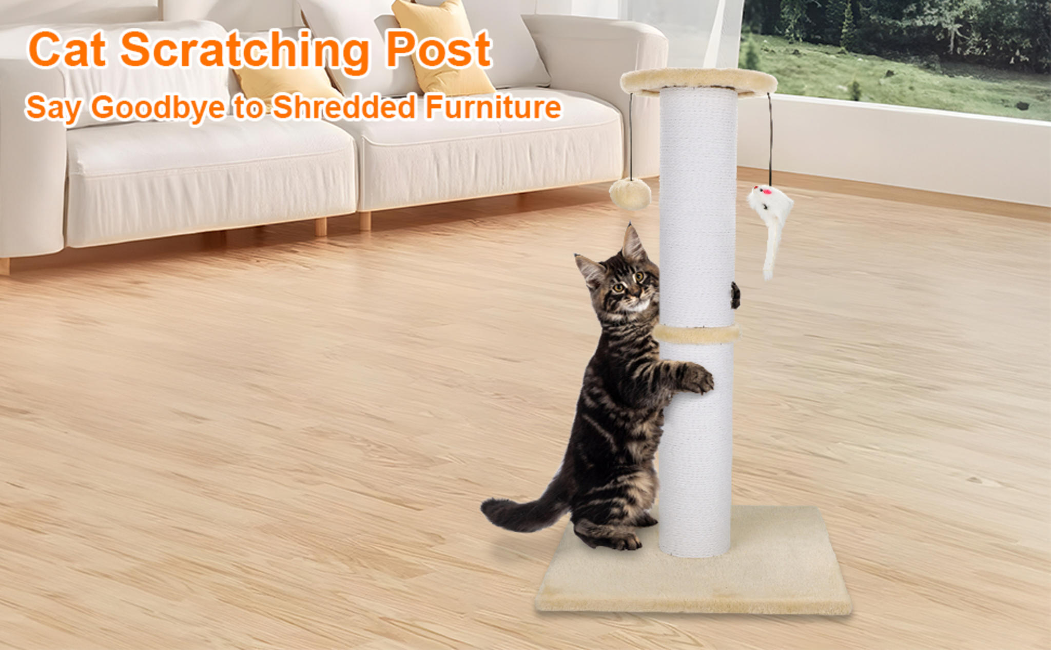 34-Inch Heavy Duty Cat Scratching Post with Sisal Rope and Toys image 7