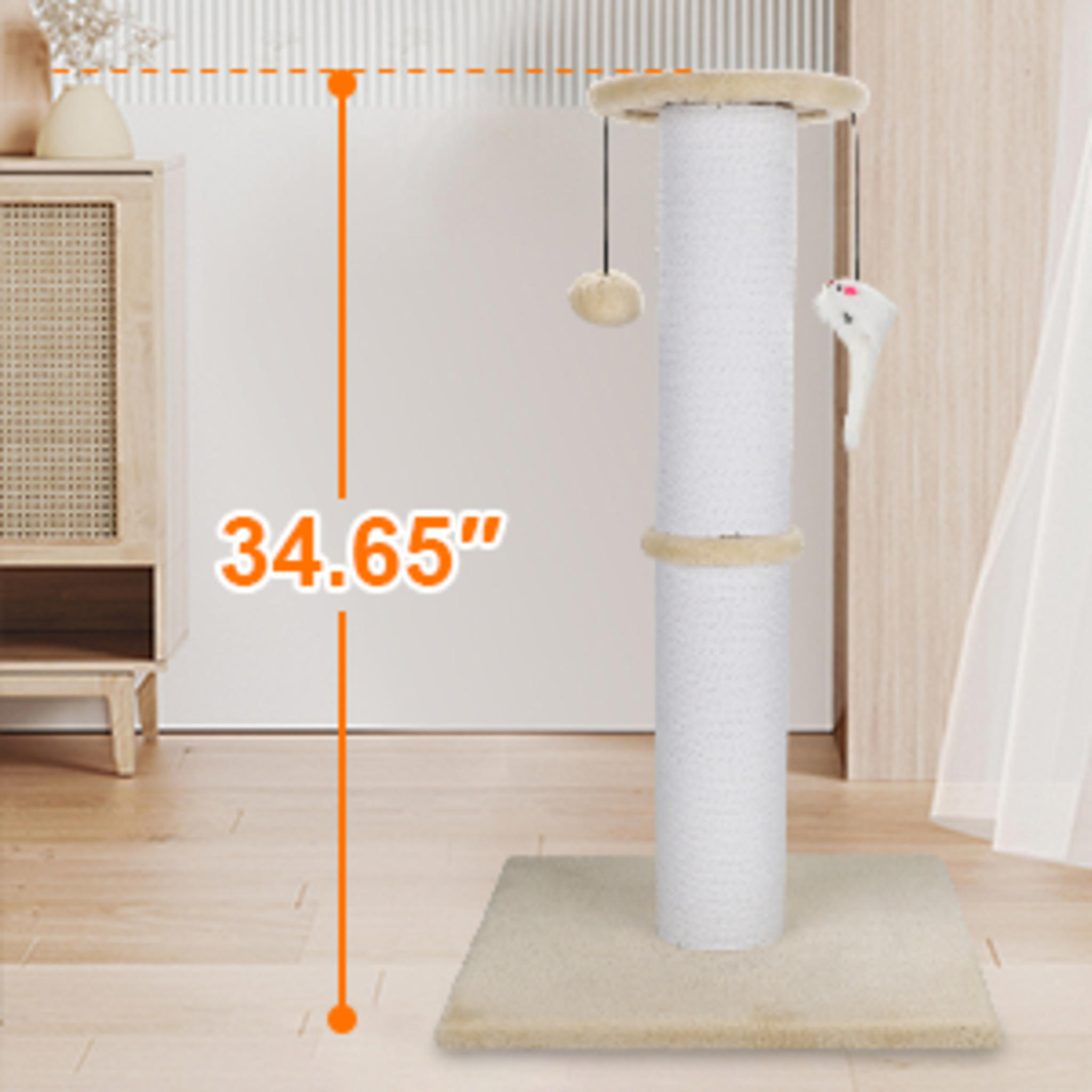 34-Inch Heavy Duty Cat Scratching Post with Sisal Rope and Toys image 8