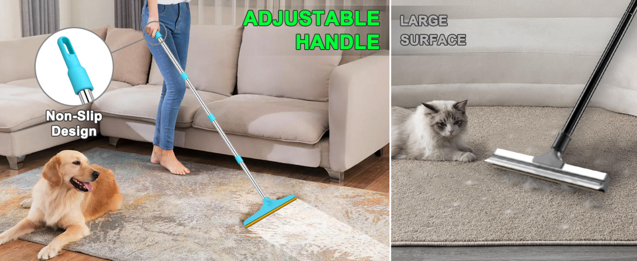 60" Adjustable Pet Hair Carpet Rake with Y-Shaped Remover image 14
