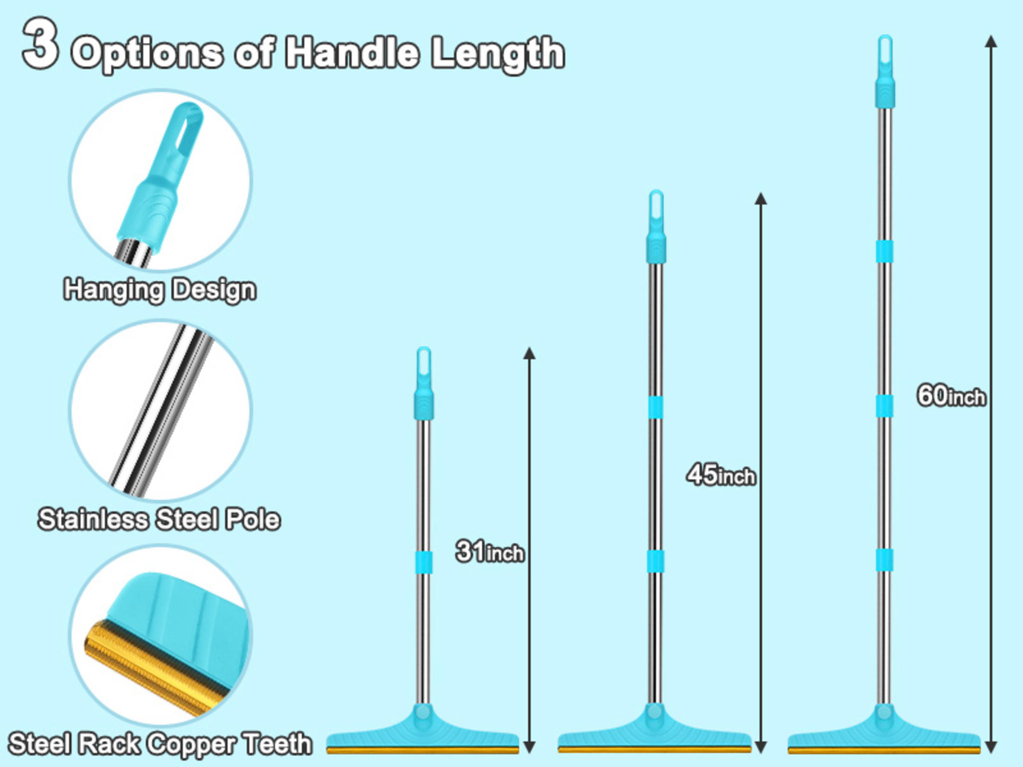 60" Adjustable Pet Hair Carpet Rake with Y-Shaped Remover image 20