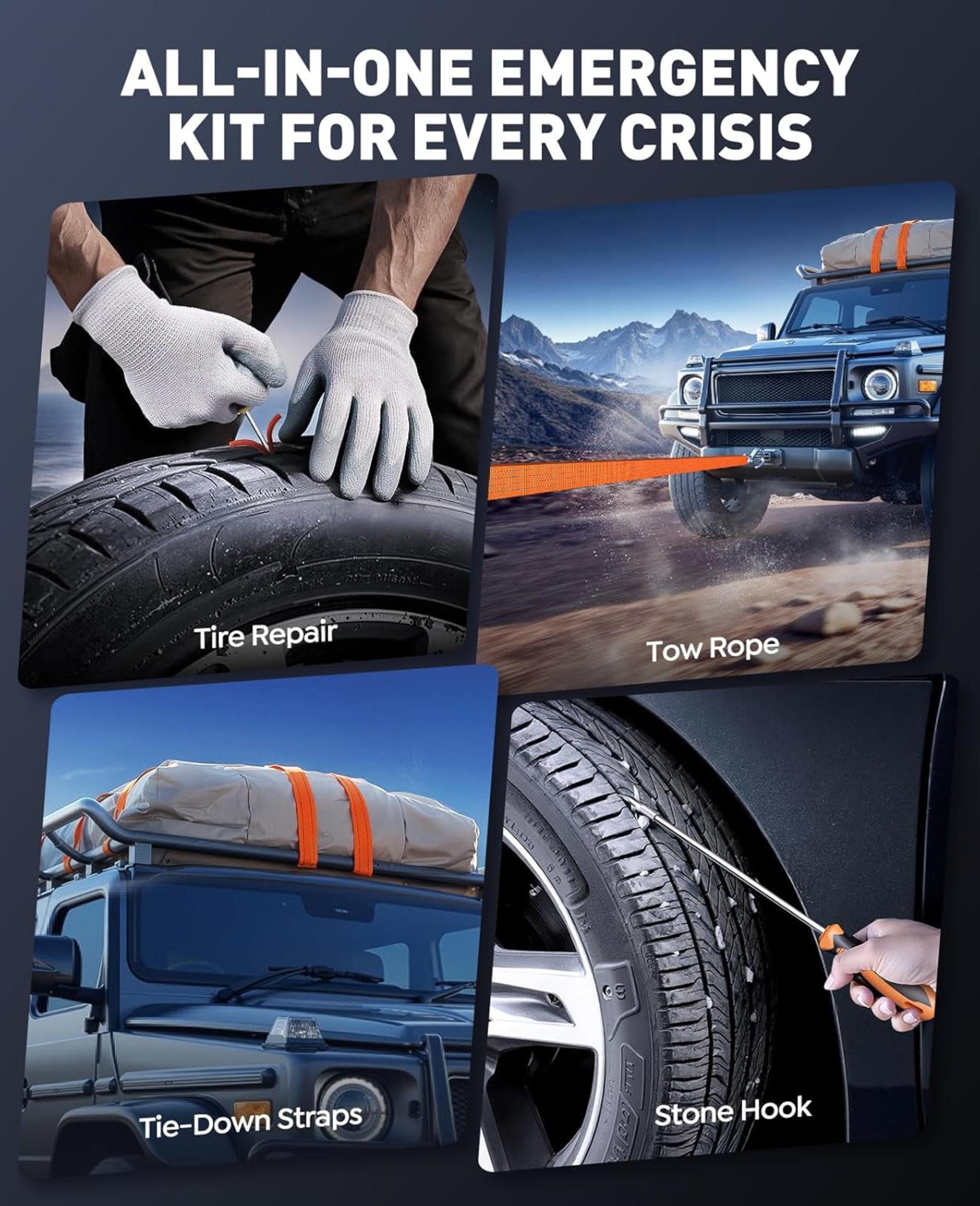 16-in-1 Car Jump Starter with Air Compressor, 8000A Peak, 160PSI Tire Inflator, Emergency Kit