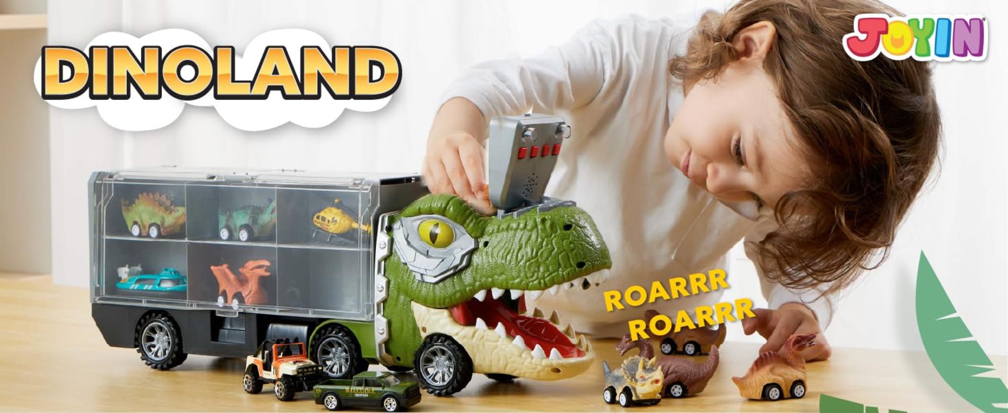 13-in-1 Dinosaur Transport Truck with 12 Pull Back Cars & Sounds image 7