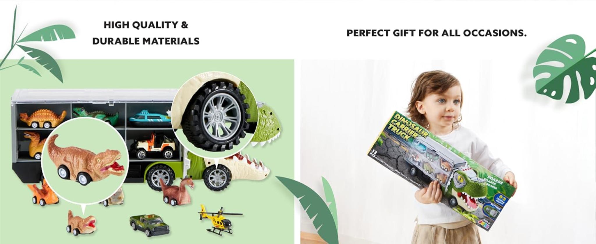 13-in-1 Dinosaur Transport Truck with 12 Pull Back Cars & Sounds image 13