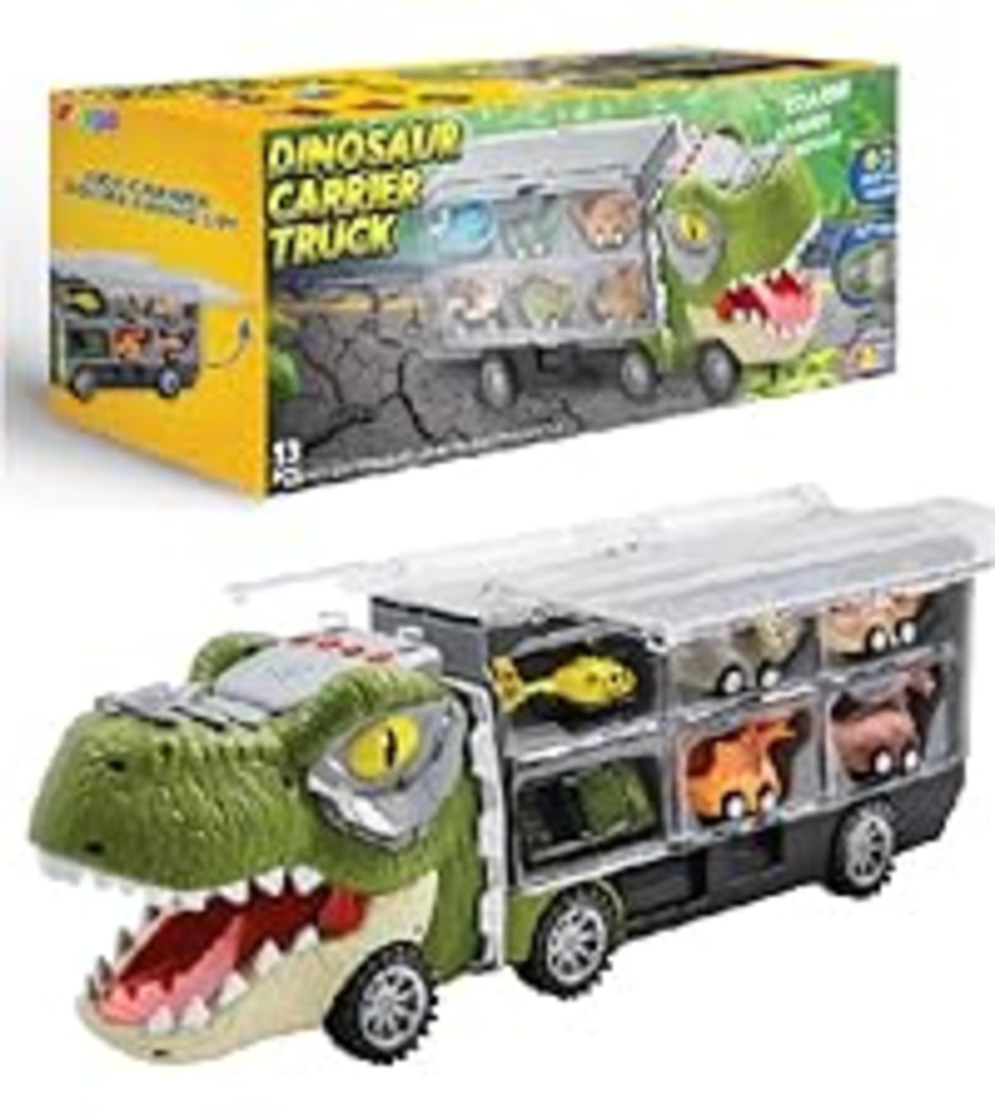13-in-1 Dinosaur Transport Truck with 12 Pull Back Cars & Sounds image 15