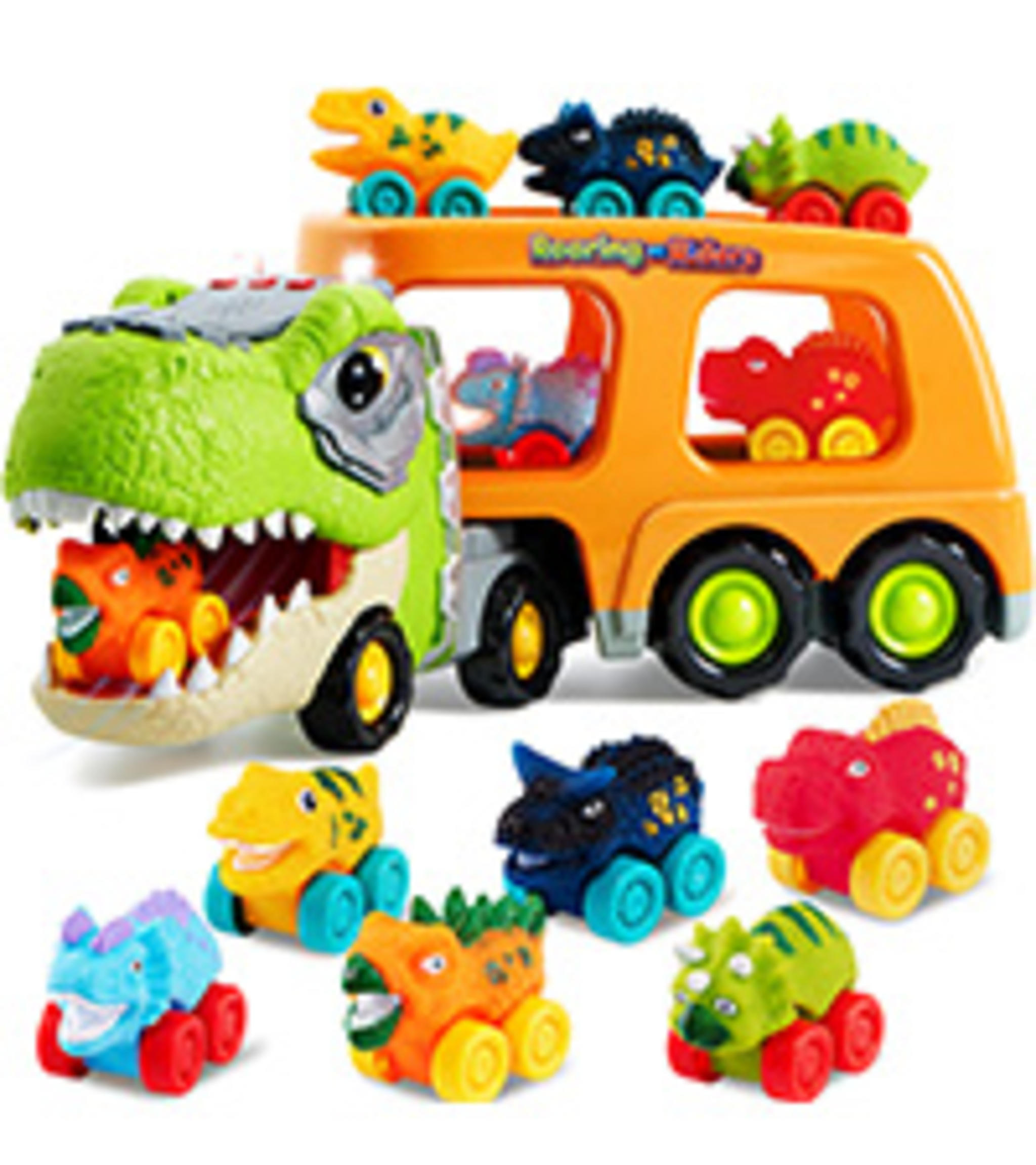 13-in-1 Dinosaur Transport Truck with 12 Pull Back Cars & Sounds image 16