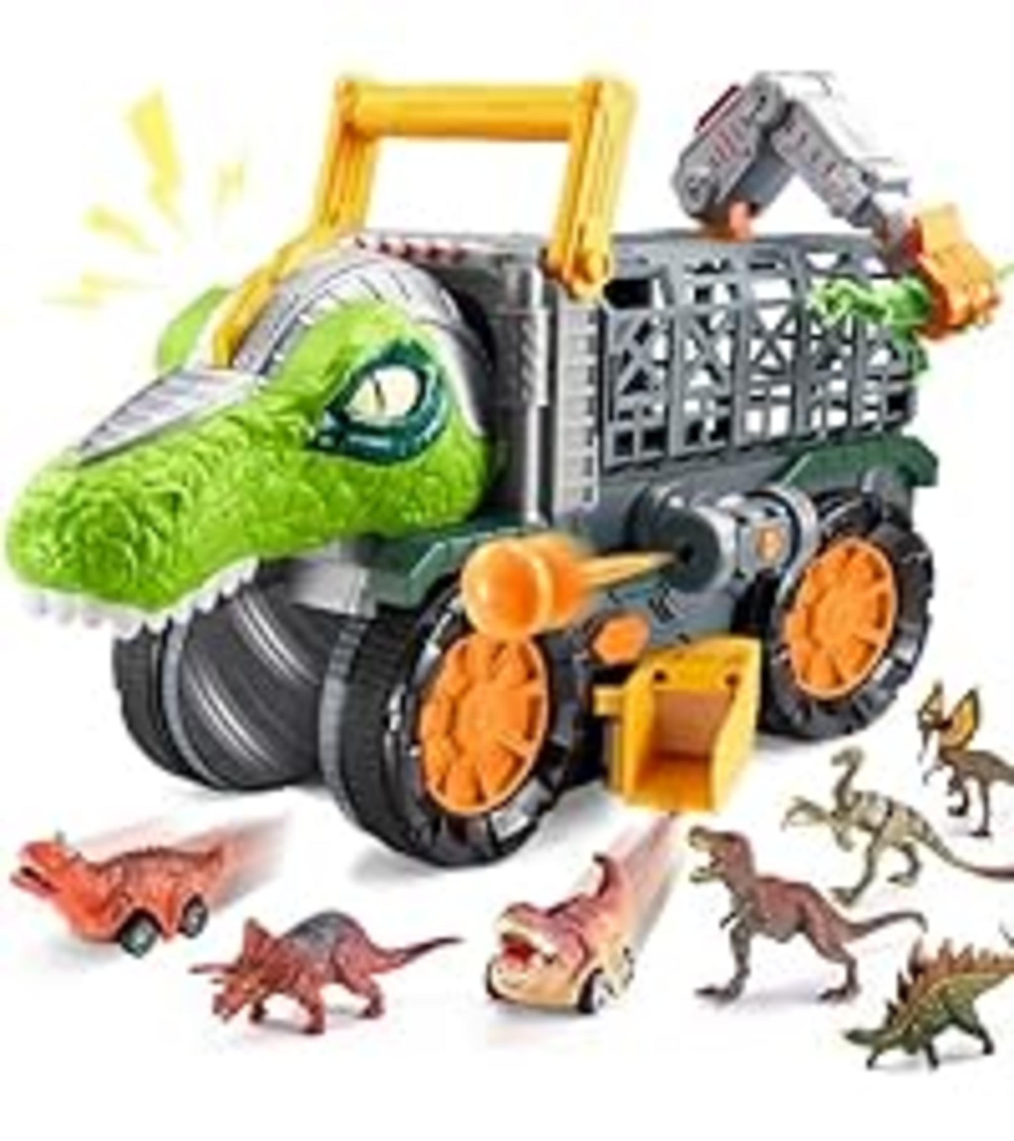 13-in-1 Dinosaur Transport Truck with 12 Pull Back Cars & Sounds image 17
