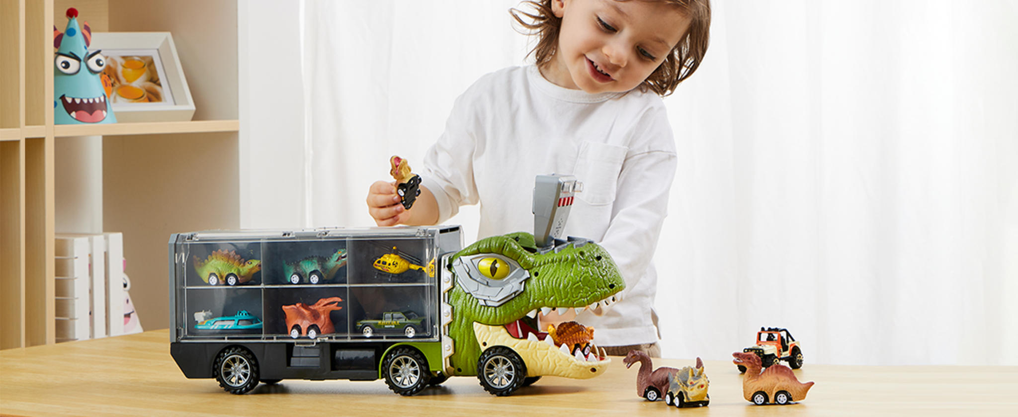 13-in-1 Dinosaur Transport Truck with 12 Pull Back Cars & Sounds image 22