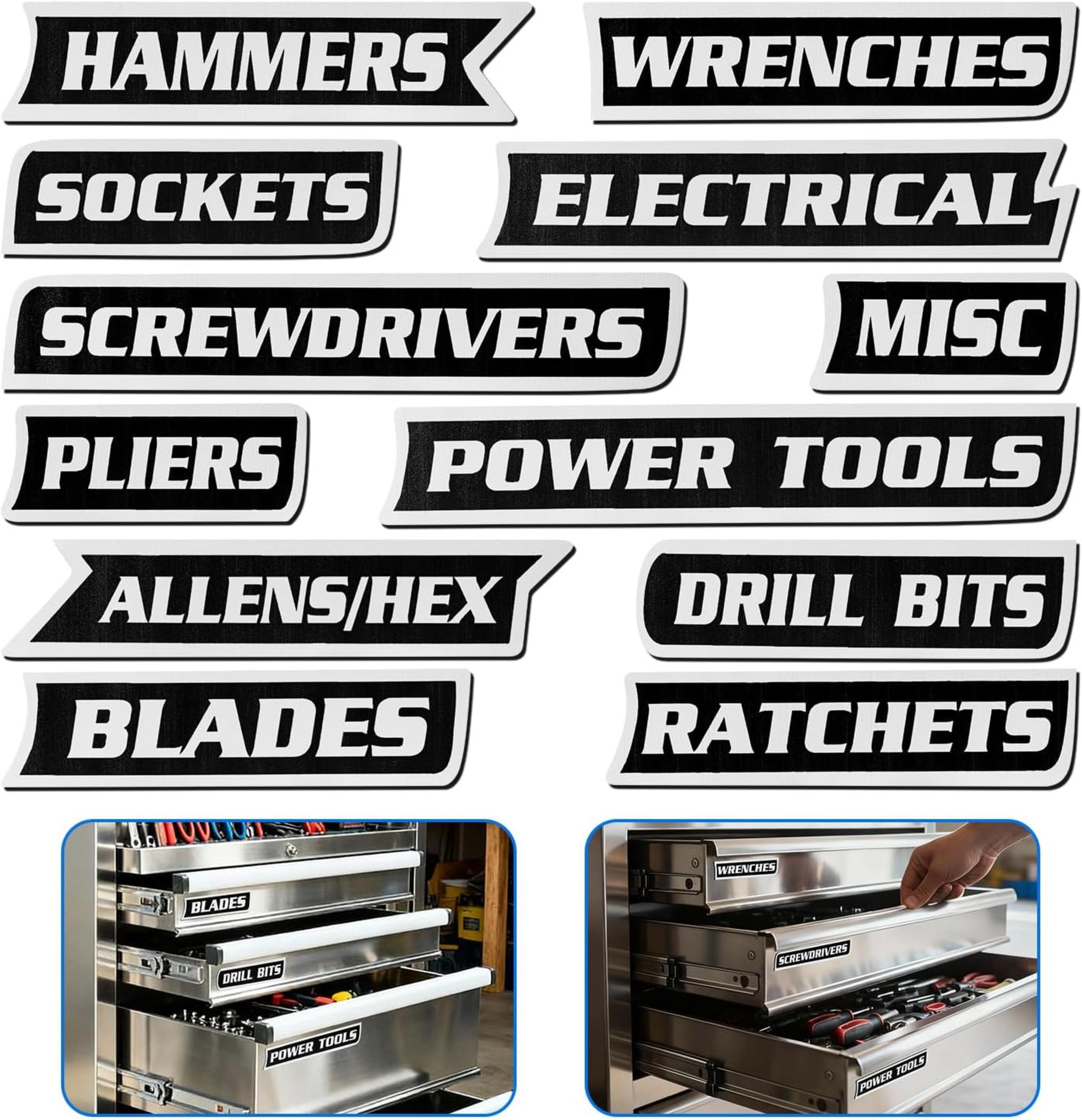 12-Pack Magnetic Toolbox Labels for Steel Storage - Quick Identification & Reusable