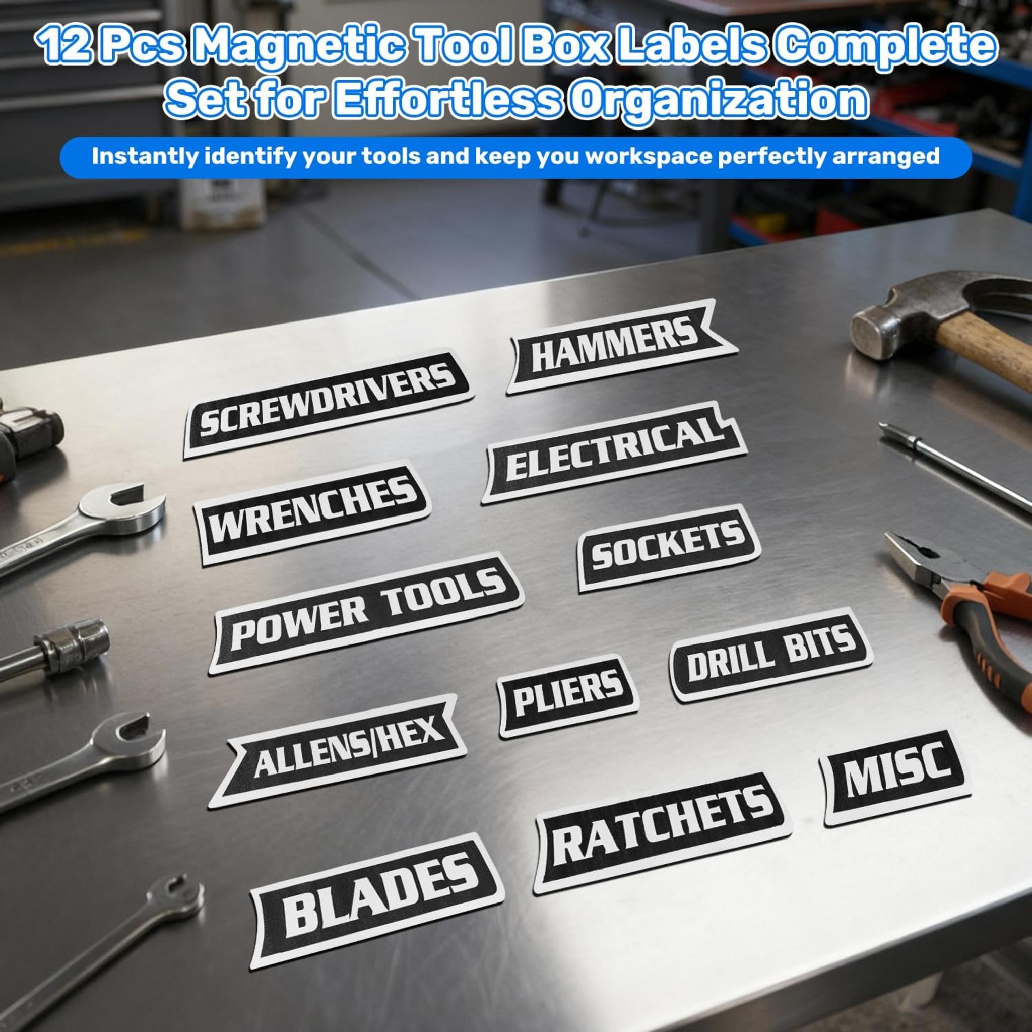 12-Pack Magnetic Toolbox Labels for Steel Storage