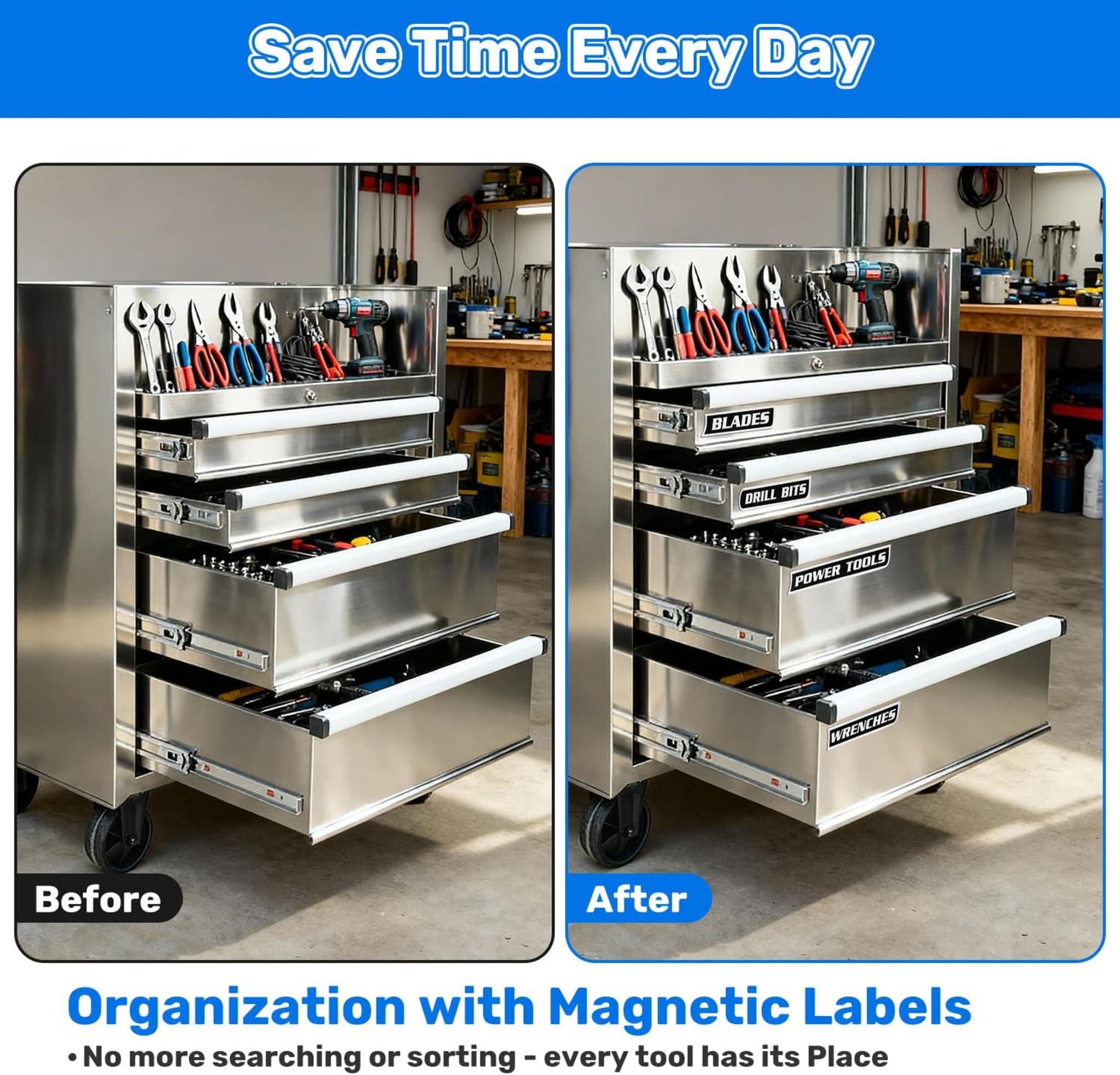 12-Pack Magnetic Toolbox Labels for Steel Storage