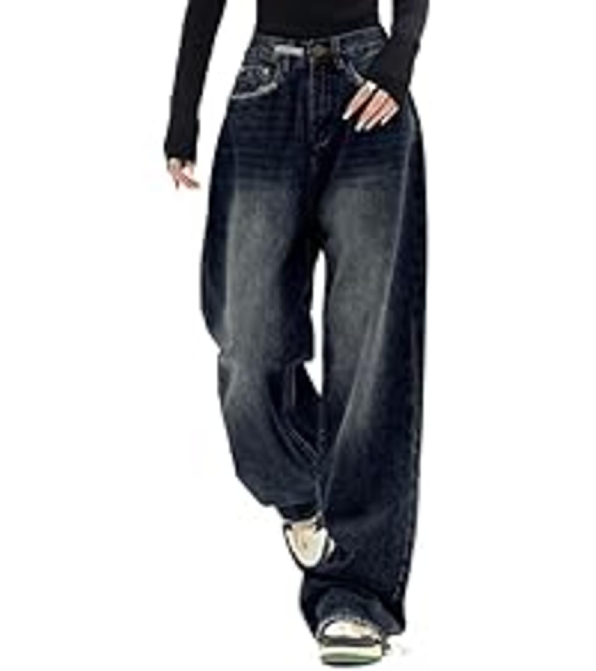 Women's Baggy Jeans Mid-Low Waist Boyfriend Vintage Wide Leg Denim Pants image 15