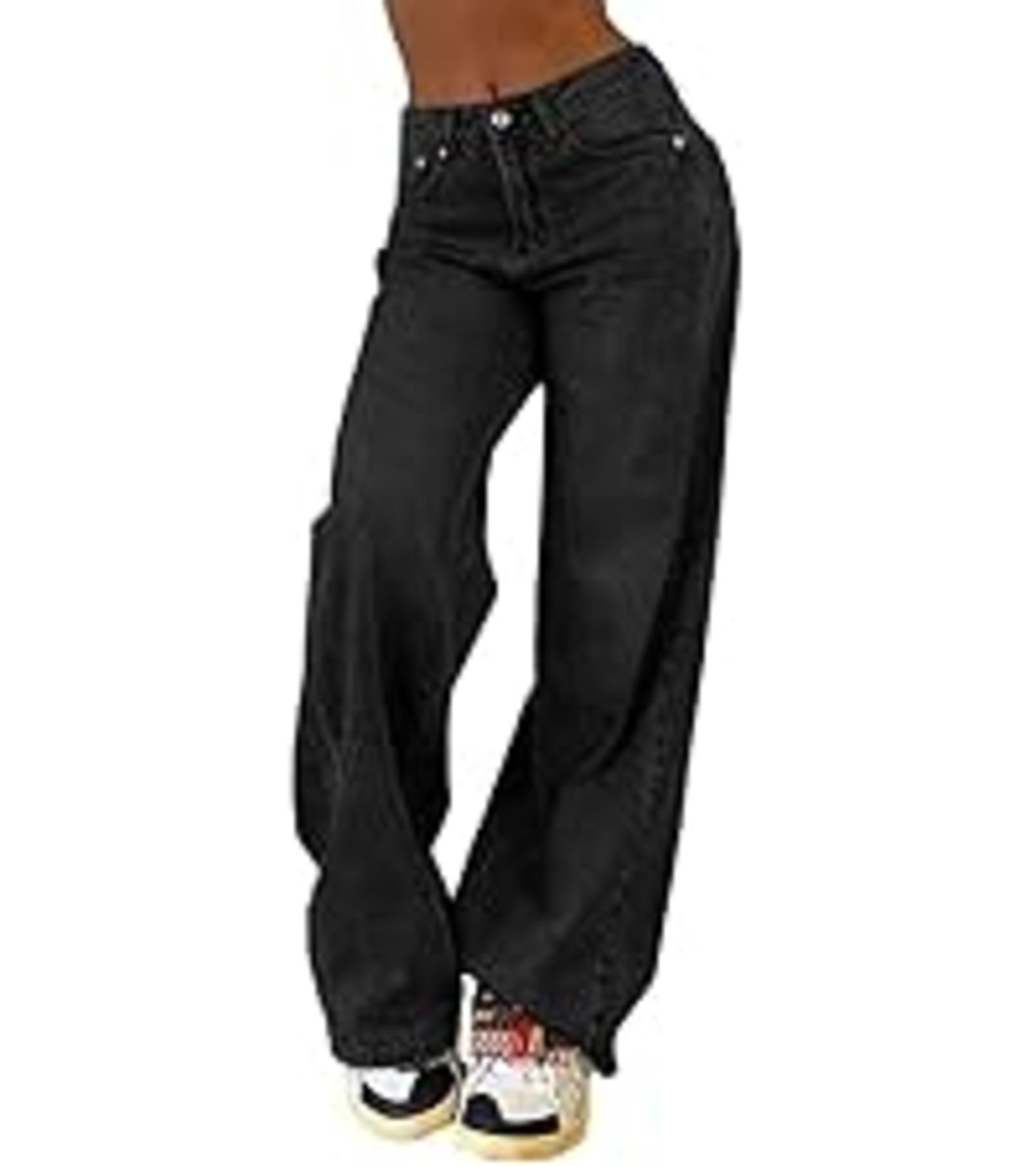 Women's Baggy Jeans Mid-Low Waist Boyfriend Vintage Wide Leg Denim Pants image 17