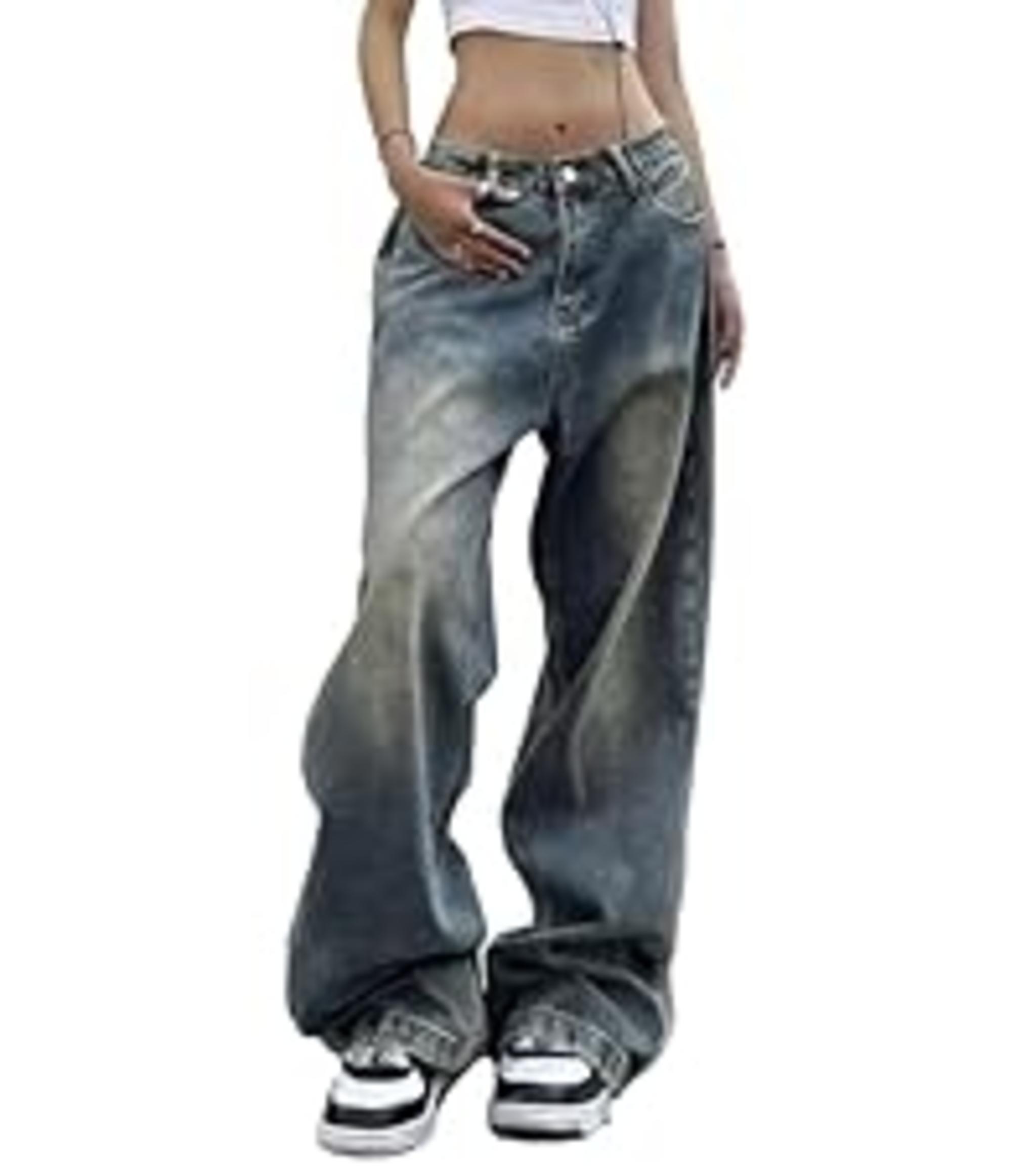 Women's Baggy Jeans Mid-Low Waist Boyfriend Vintage Wide Leg Denim Pants image 18