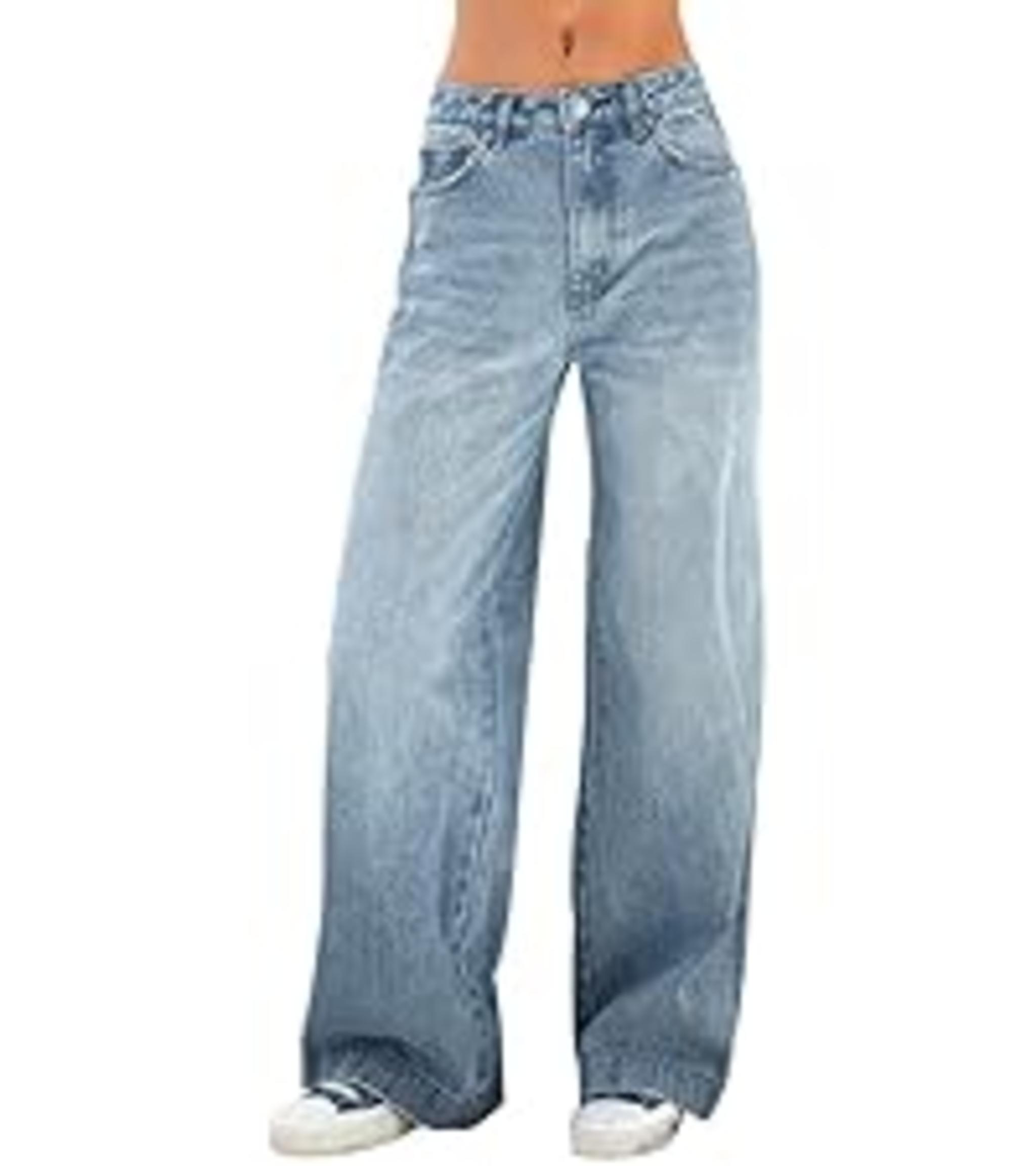 Women's Baggy Jeans Mid-Low Waist Boyfriend Vintage Wide Leg Denim Pants image 19