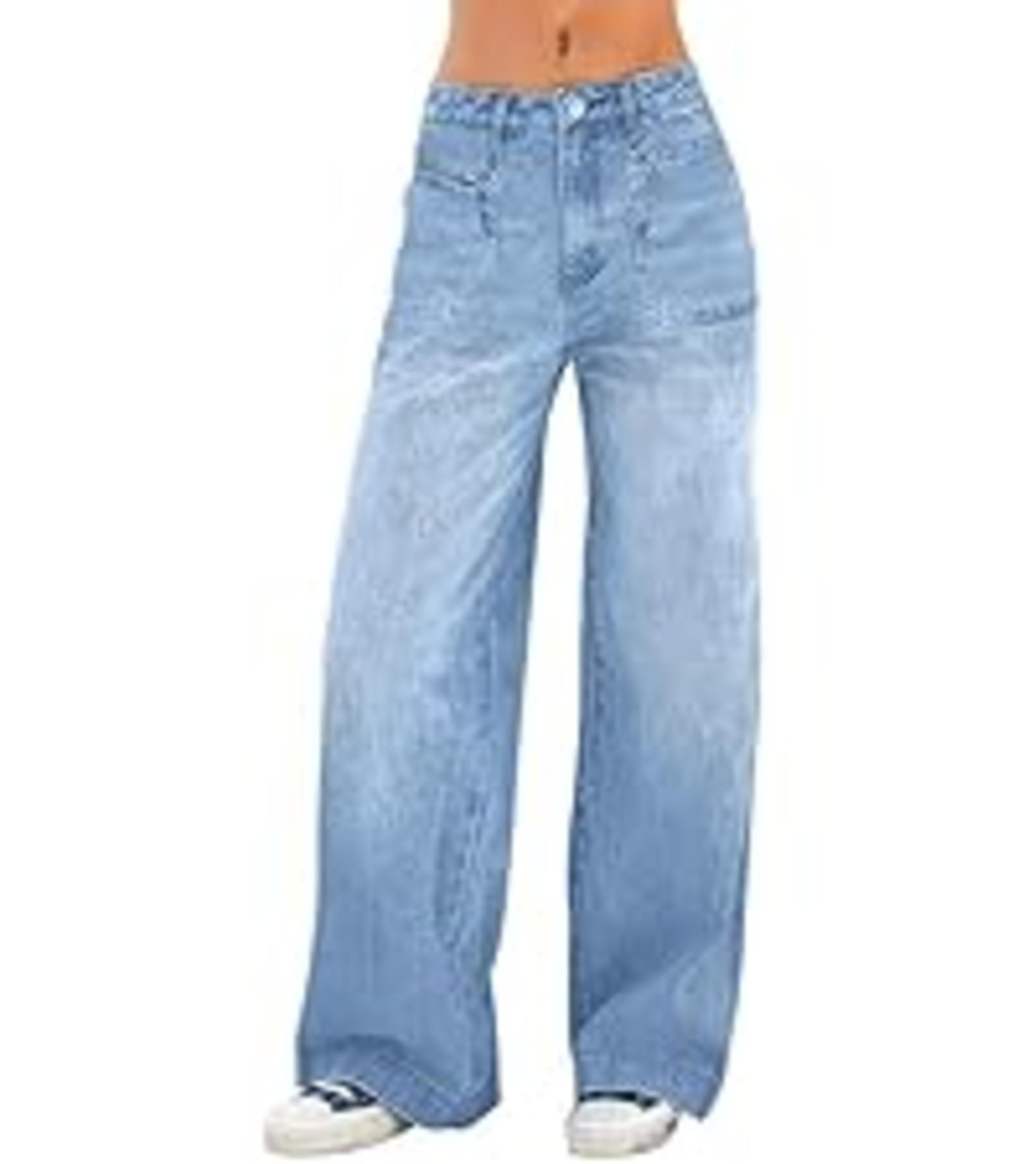 Women's Baggy Jeans Mid-Low Waist Boyfriend Vintage Wide Leg Denim Pants image 20