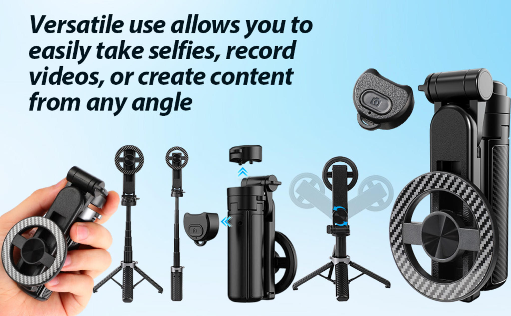 4-in-1 Magnetic Selfie Stick Tripod with Wireless Remote, 360° Rotation Phone Holder image 6